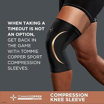 Tommie Copper Knee Compression Sleeve, 15-20 mmHg, Copper (Black S/M)