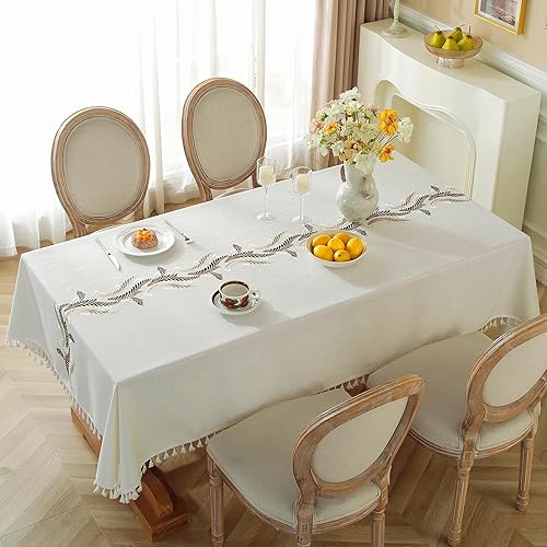 Miniatura 2 de JIALE Mantel para mesa rectangular, 70 pulgadas, manteles marrón y beige de 70 pulgadas, lino de algodón resistente (2 piezas)