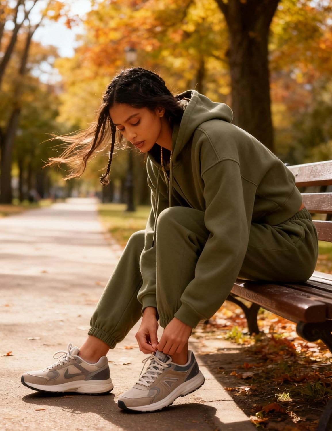 Womens Fleece 2 Piece Outfits Sweatsuit Crop Hooded Pullover Sweatshirt Top Jogger Sweatpants Tracksuits Set - Image 3