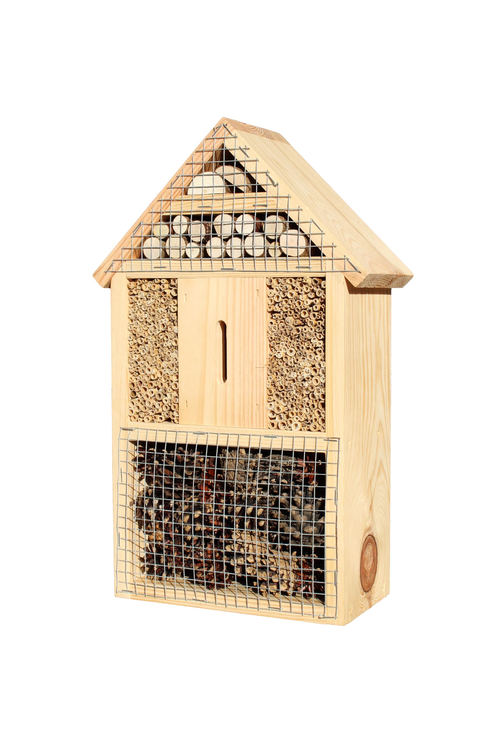 Green Feathers Natural Wooden Bug Hotel For Garden, Filled with Natural Materials - Attract Many Insects To Your Garden, Bees, Butterflies, Ladybirds, and Lots More (Large Size)