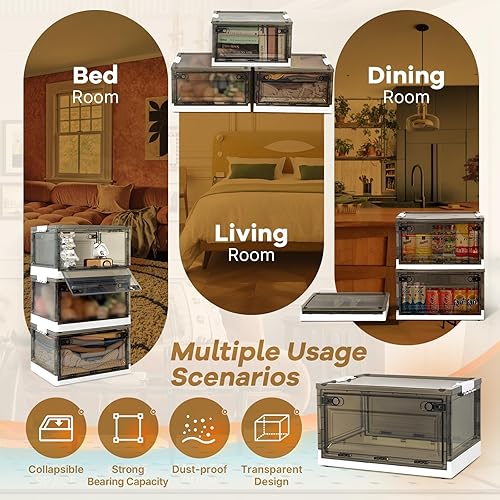 Miniatura 4 de Contenedores de almacenamiento plegables de 16 galones con tapas, organizadores de armario plegables y contenedores de almacenamiento plegables, 3