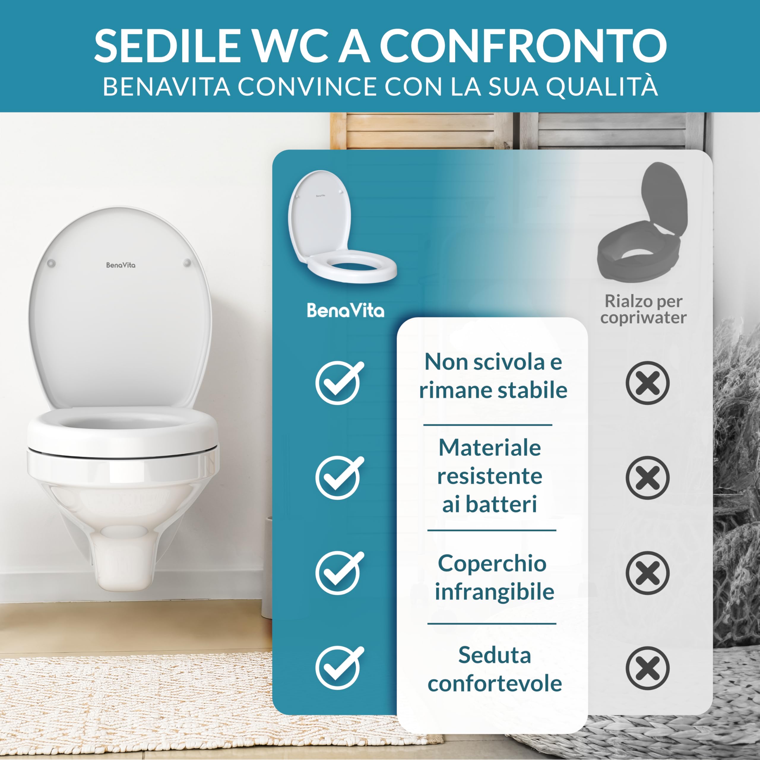 Rialzo WC Premium 5 cm in Duroplast (Fissaggio Inferiore) | WC per anziani e persone con mobilità ridotta, per maggiore comfort, con chiusura ammortizzata, Portata fino a 175 kg