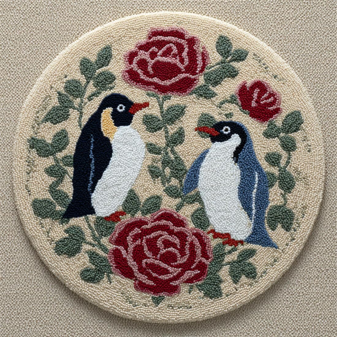 Rqwybcaxn D Iy Rug Latch Hook Kits For Adults Animal Needlework Kit Penguins An Flowers 50X50cm Roun Large Rug Making Kits Living Room Handmade Gift