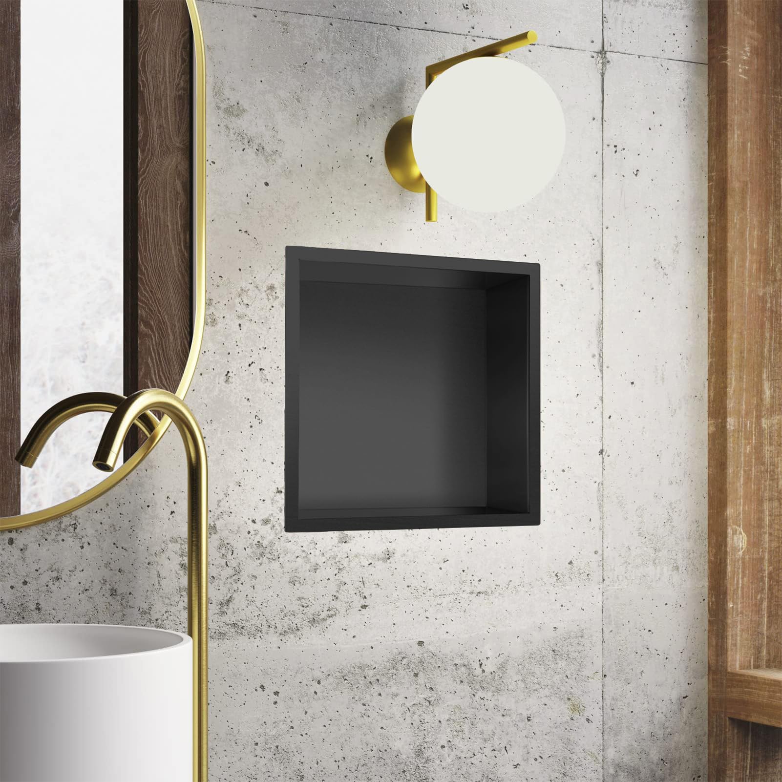 Estante de almacenamiento cuadrado de un solo compartimento montado en la pared, no necesita azulejos, estante de almacenamiento empotrado de acero inoxidable para baño y dormitorio