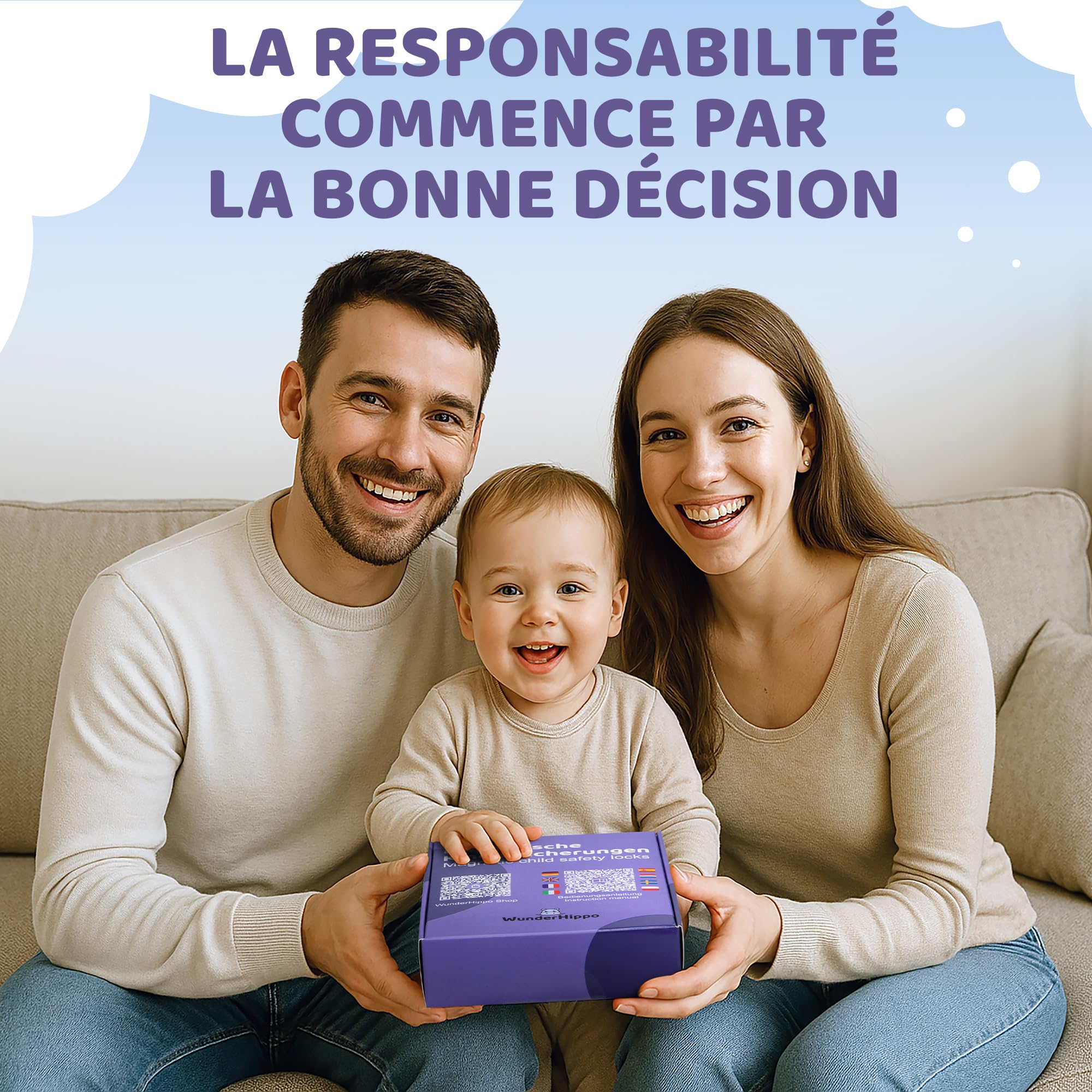 Serrure Magnétique Invisible pour Sécurité Enfant – 12 Verrous & 3 Clés – Blocage Sans Perçage – Protection pour Placards, Portes & Tiroirs – Blanc