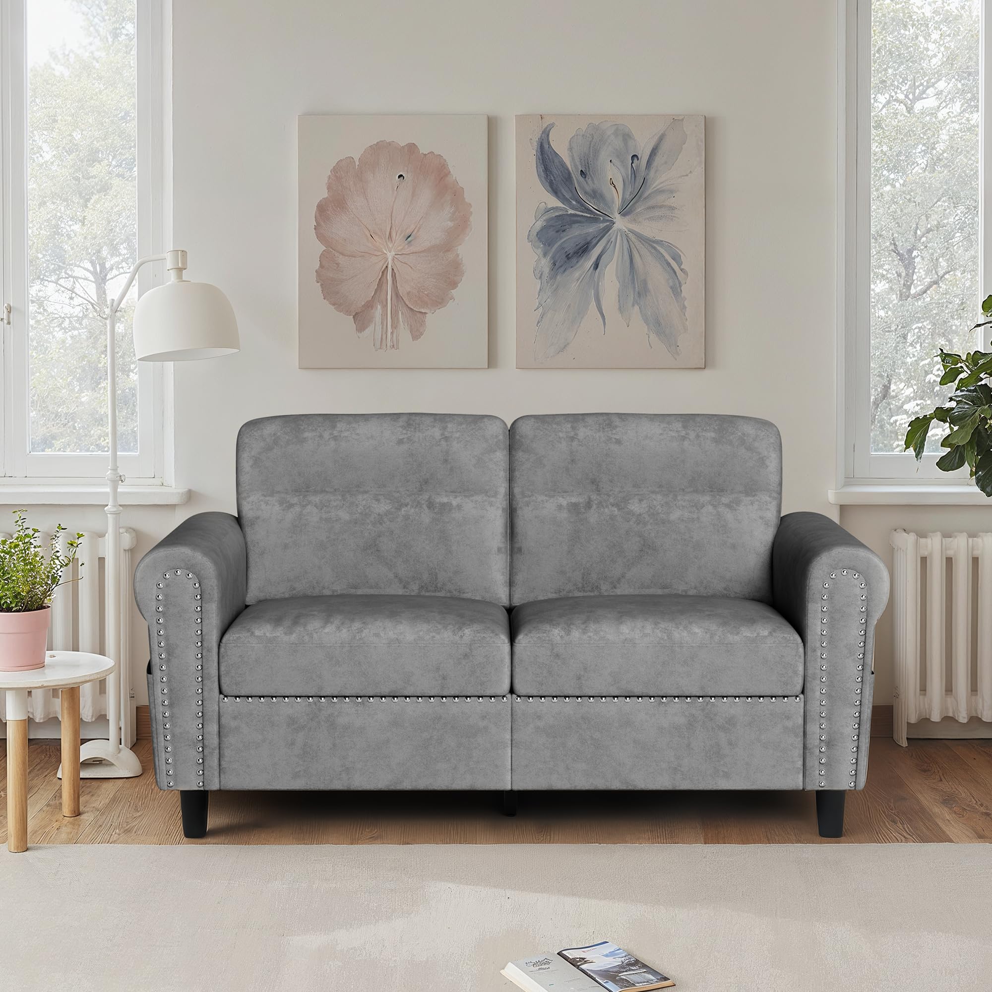 Canapé 2 Places modèle, canapé avec accoudoirs, Fauteuil 2 Places avec accoudoirs et Poche latérale,canapé pour Salon, Appartement, Bureau, 150 x 71 x 83 cm (Gris Foncé)