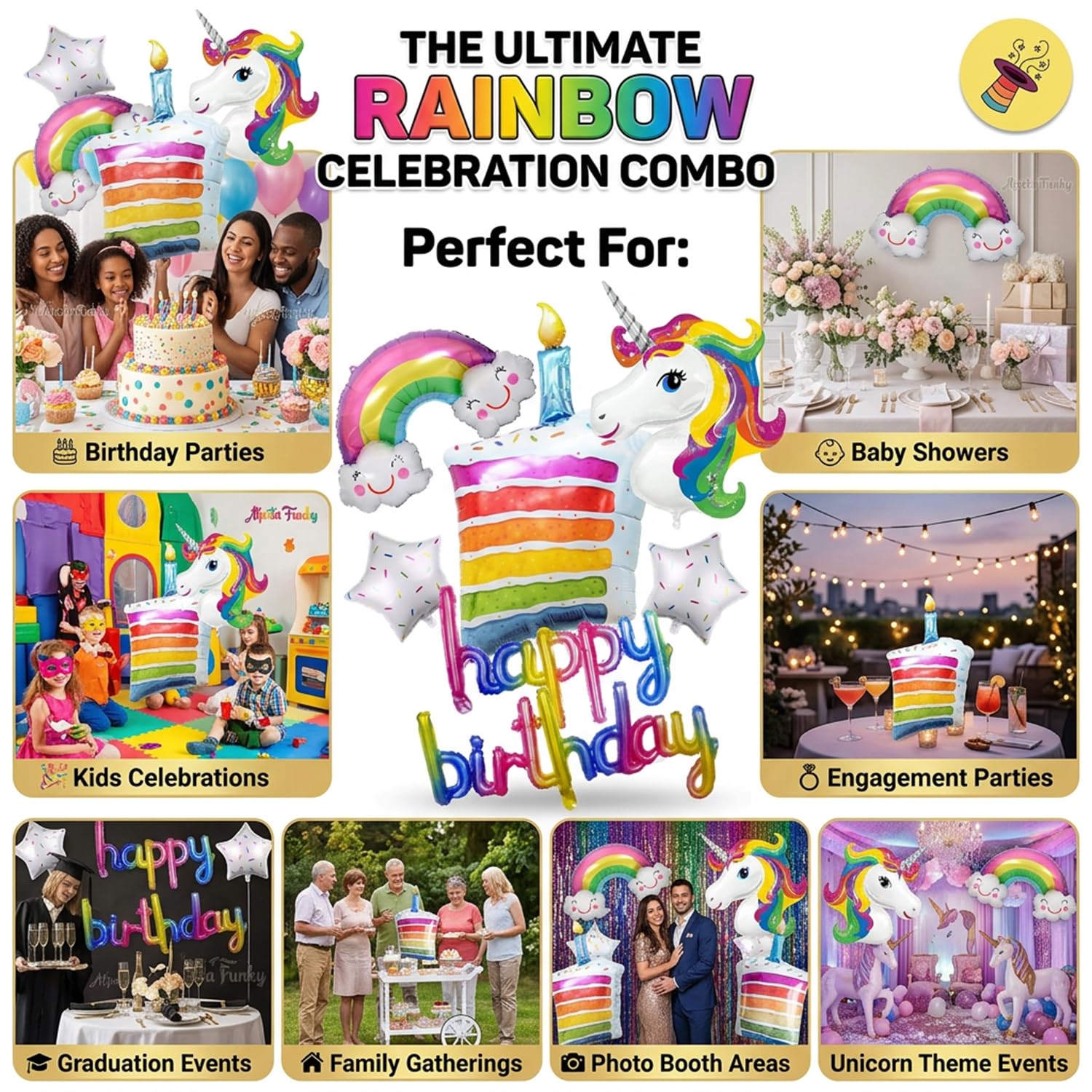 Atpata Funky Unicorn Theme Birthday Party Balloons, Decorations and Party Supplies (Rainbow Unicorn HBD) 3