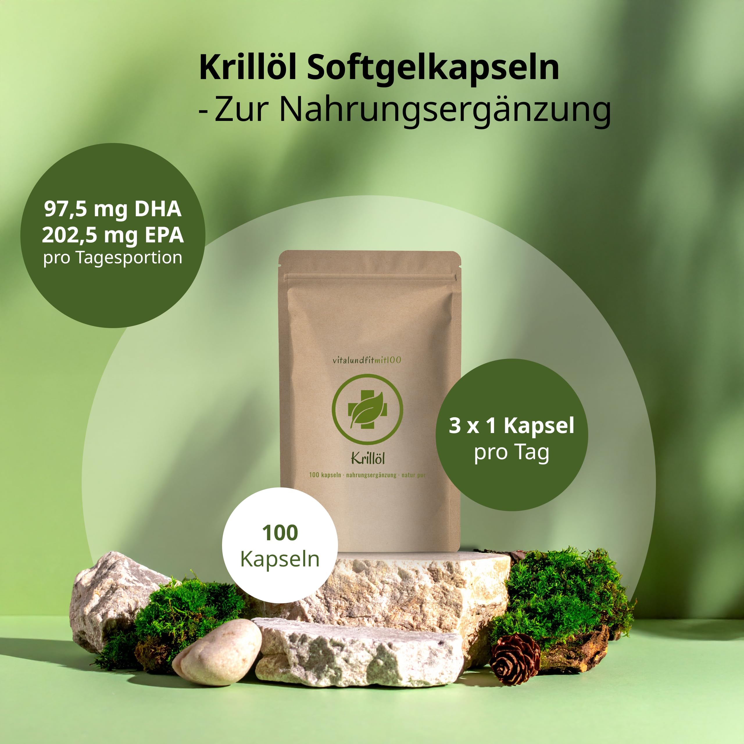 vitalundfitmit100 Krillöl Kapseln 500 mg 100 Softgelkapseln Omega 3 mit Astaxanthin natur pur glutenfrei laktosefrei ohne Zusatzstoffe