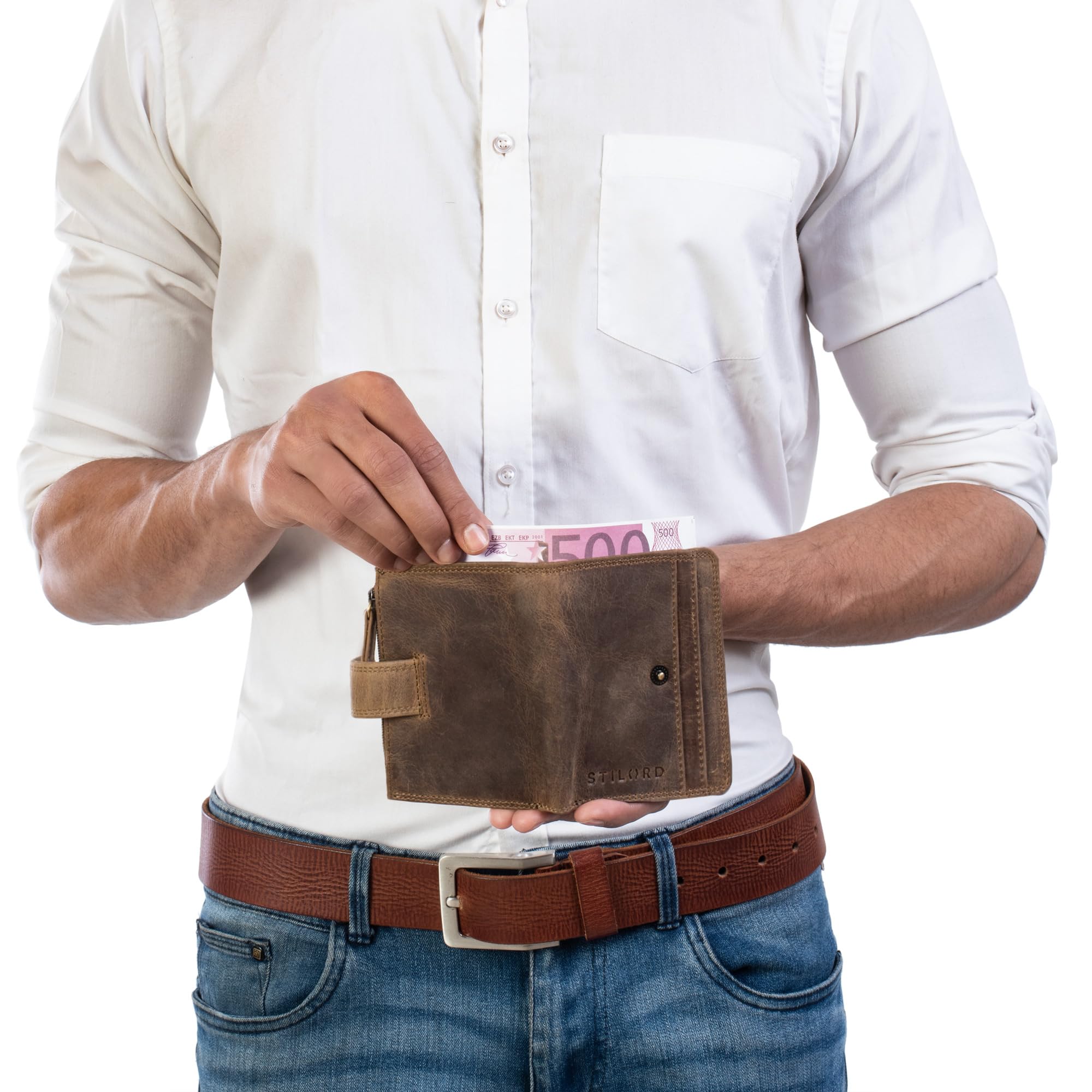 STILORD "Beckett Mini Portefeuille Hommes Cuir RFID et NFC Porte-Carte Porte-Monnaie Portefeuille Cuir Véritable Couleur:Marron Moyen