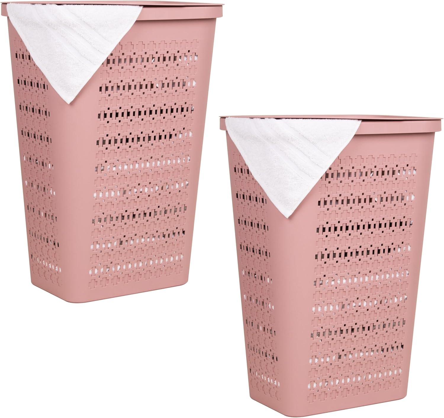 Mind Reader Slim Tapered Laundry Hampers with Lid, Clothes Basket with Swiss Cross Cut-Outs, Lightweight & Ventilated, Plastic, Set of 2, Black