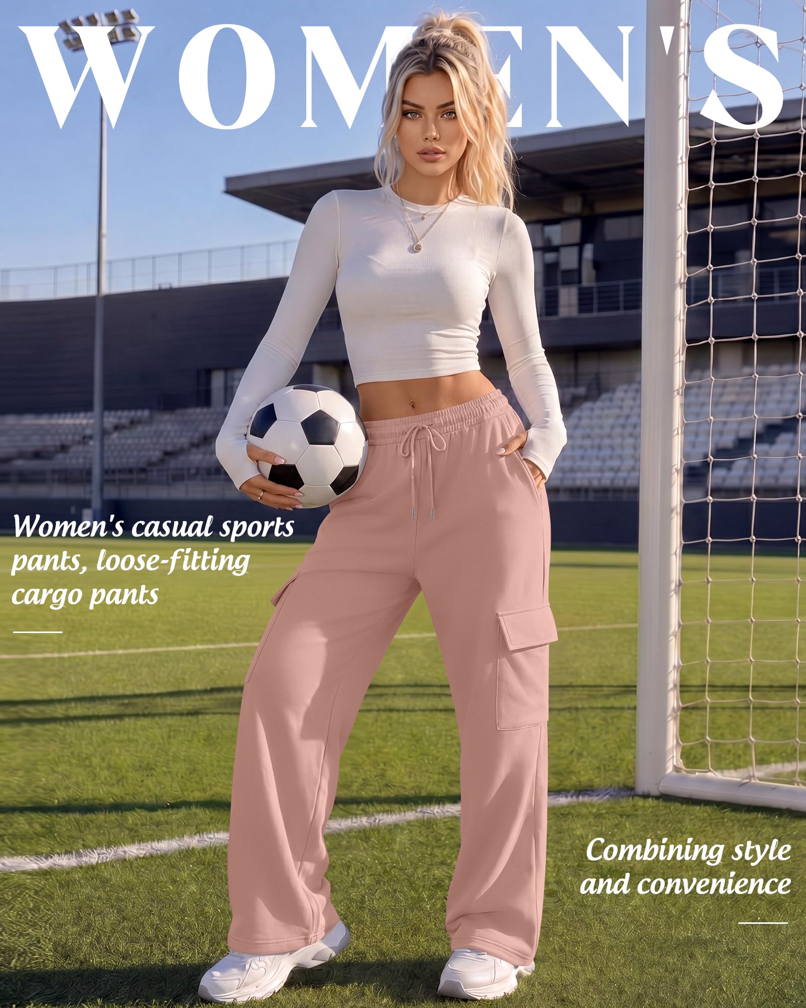 Neer 3 Pack Pantalones Cargo Deportivos para Mujer, Pantalones Holgados de Pierna Ancha, Joggers Casuales con 4 Bolsillos