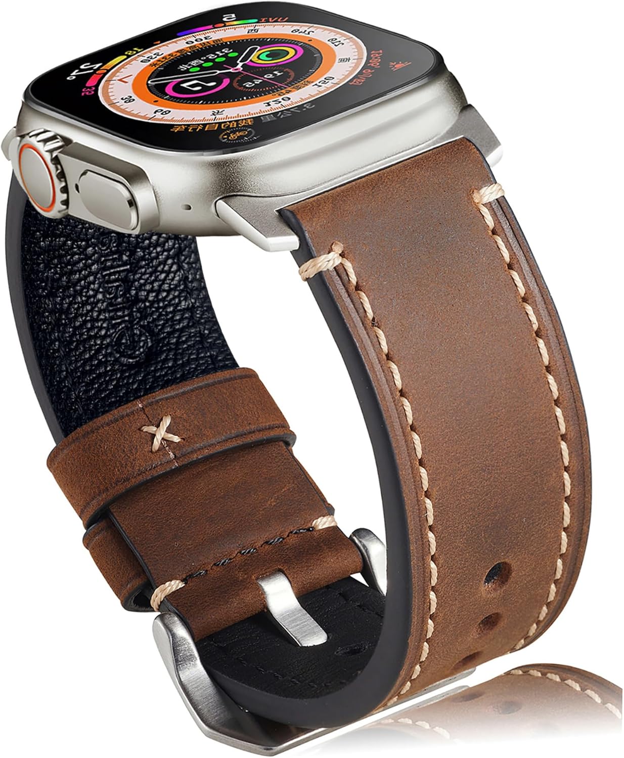 Gitalian Leather Band Compatible with Apple Watch Ultra 3/2/1 Band 49mm 46mm 45mm 44mm 42mm for Men, chubby cable Genuine Leather robust and Wide Strap for iWatch, Series10 9 8 7 6 Retro Brown