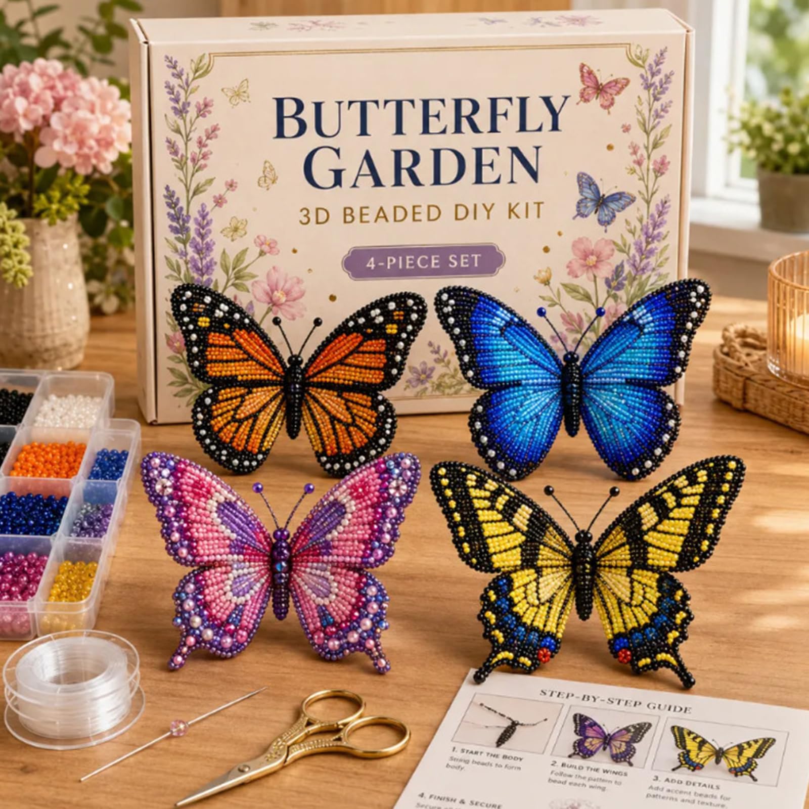 3D Beaded Animal Kit for Adults Beginners, Bead Animal Making Kit with Instructions, Bead Embroidery Kits for Stress Relief, Tiny 3D Animals Beads Craft Set for Home Decor & Gift