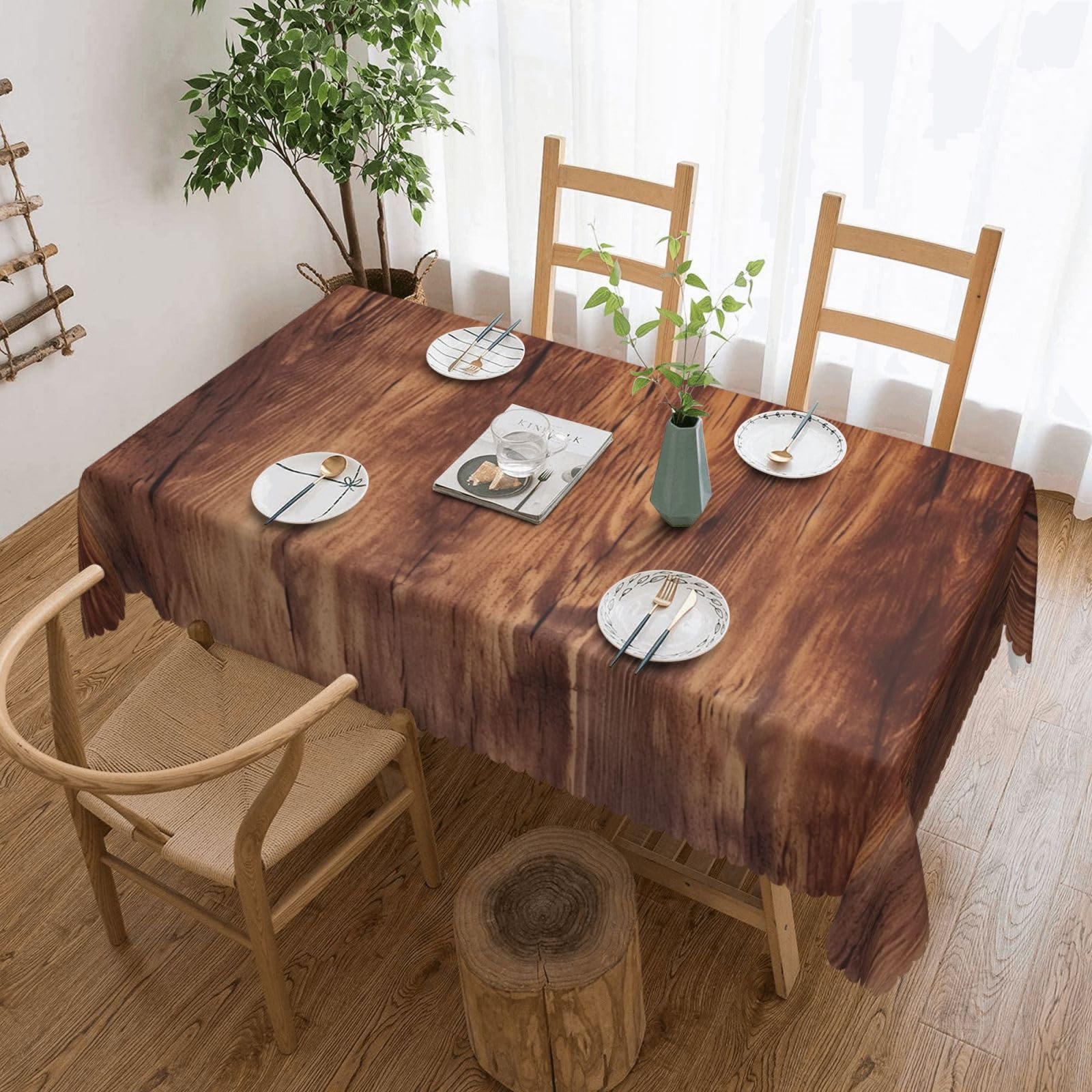LKVNSWERT Rectangle Table Cloth 54x72 Inch Wrinkle and Stain Resistant Fabric Tablecloth for Dining Table Kitchen Farmhouse Table Cloth Brown Wood Grain Table Cover for Dining Party Buffet Wedding