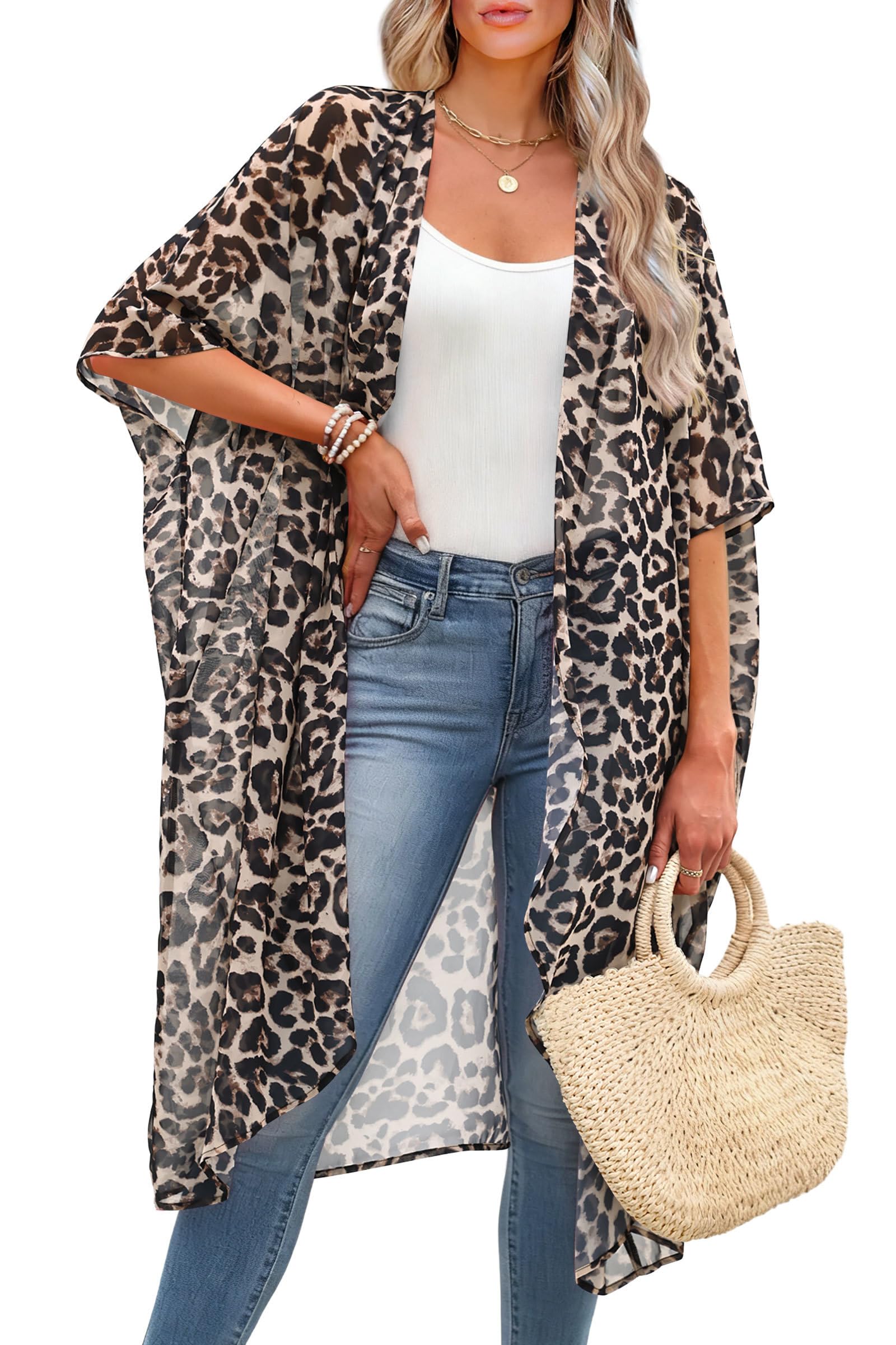 OFEEFAN Kimonos for Women Swimsuit Coverup Beach Casual Loose Cardigans for Swimwear