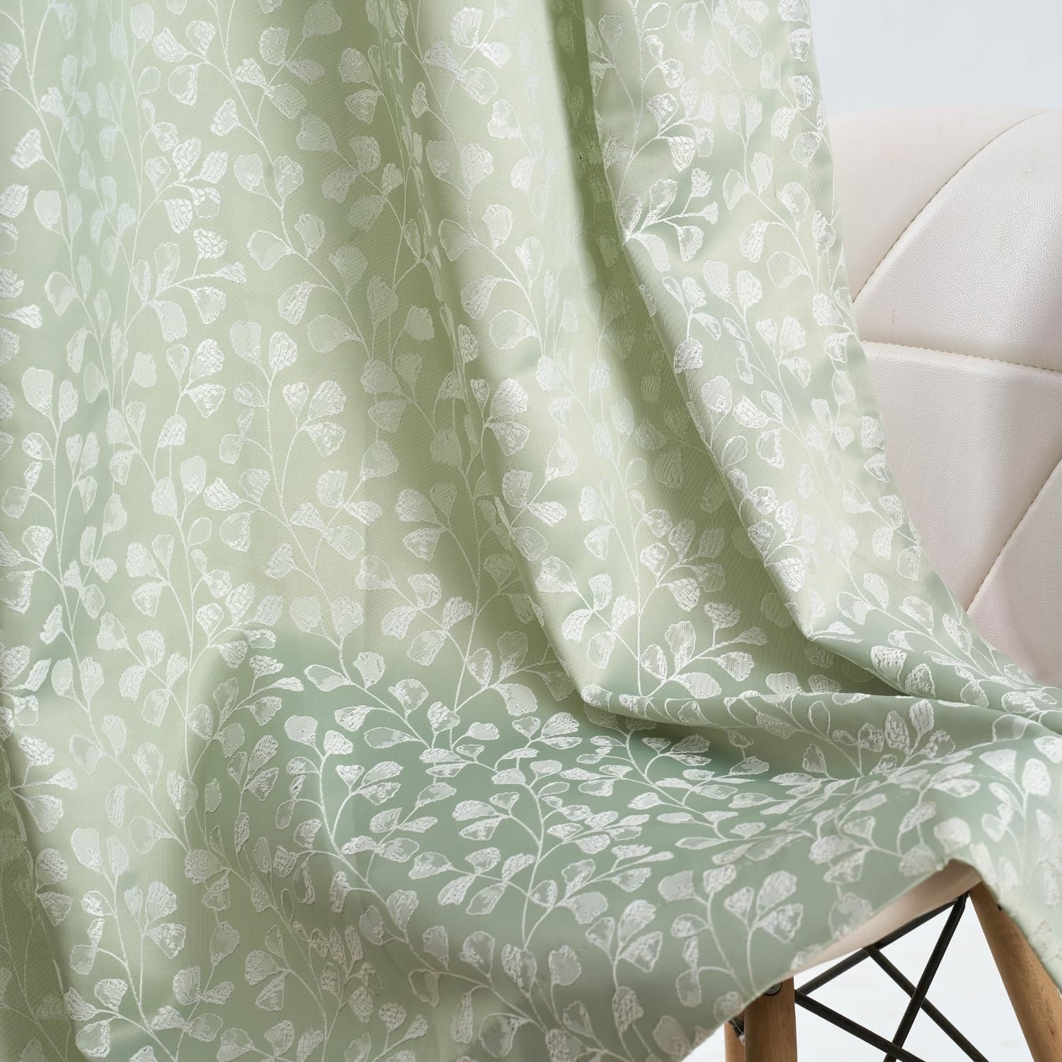 haus & kinder Jacquard Polyester Curtains for Door Set of 2, Ginkgo Serenity Curtains, 250 GSM, Celadon Nature Design, Hangs with Eyelets, Sun Light Filtering 7 Feet Curtains-picture-28