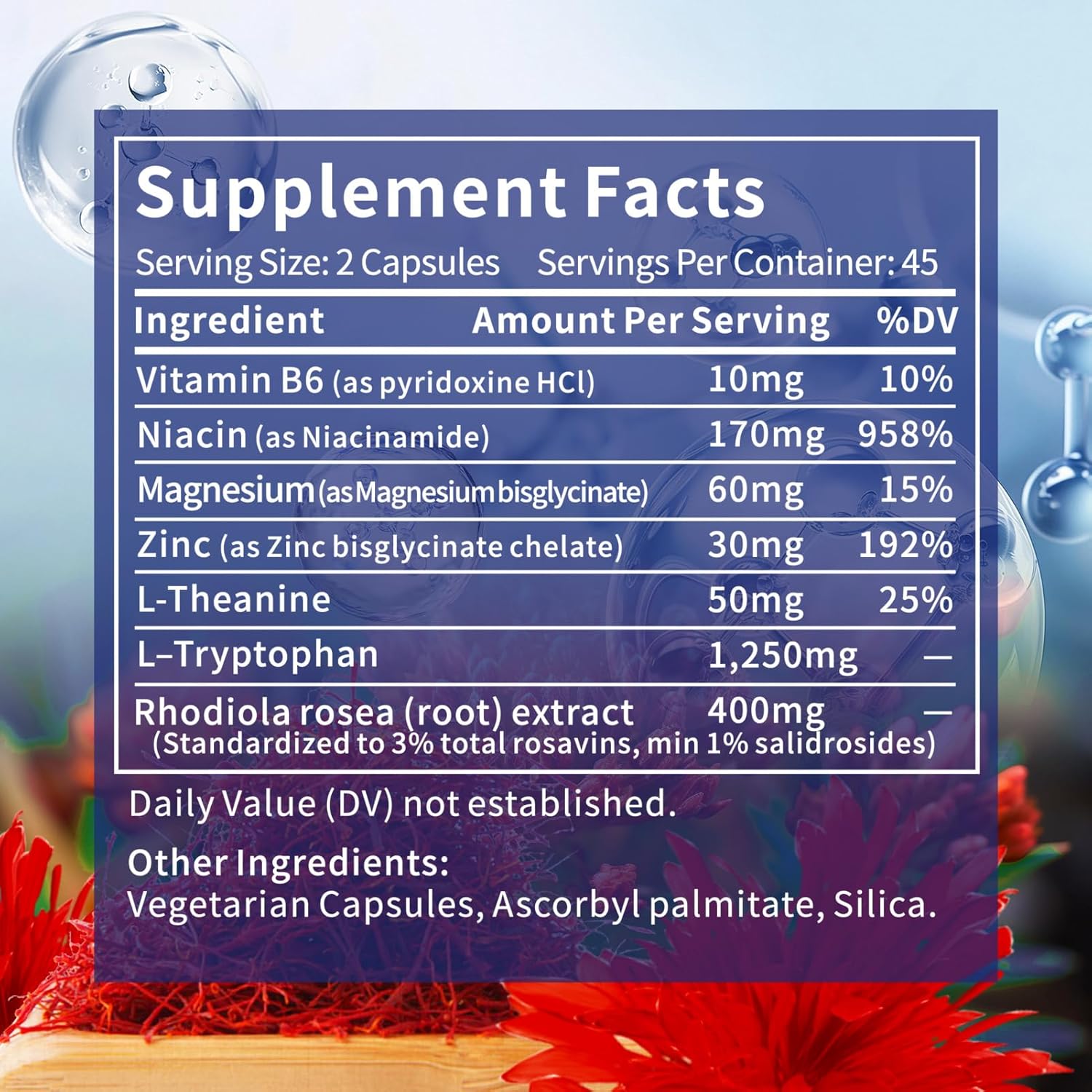Serotonin Supplement - Serotonin Booster with 1250mg L-Tryptophan & 400mg Rhodiola Rosea - Boost Focus, Sleep & Brain - 90 Capsules for Adults