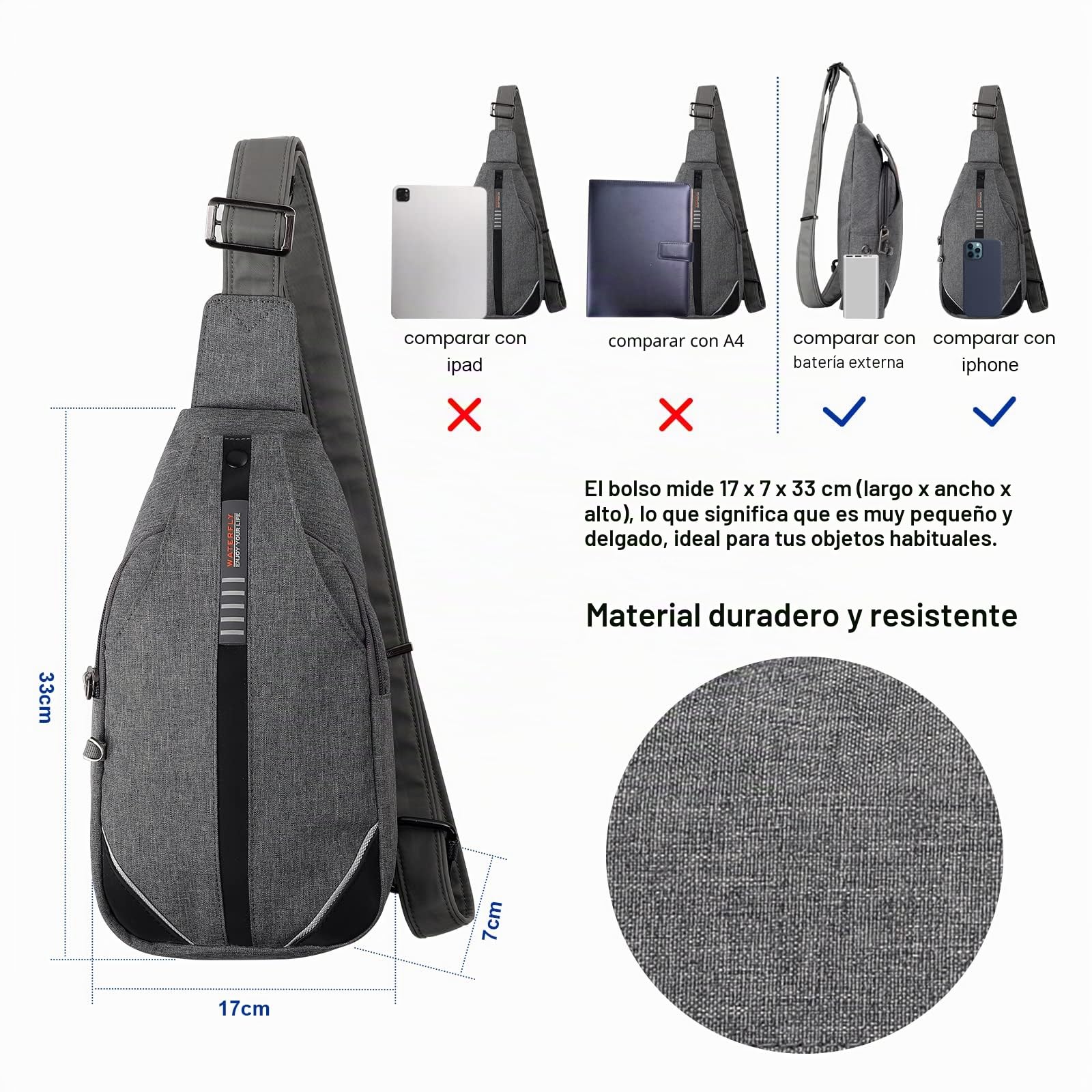 Waterfly Mochila Cruzada Bandolera de Pecho | bolso de hombro pequeño, ciclismo, deportivo, viaje, para hombre y mujer, ligero