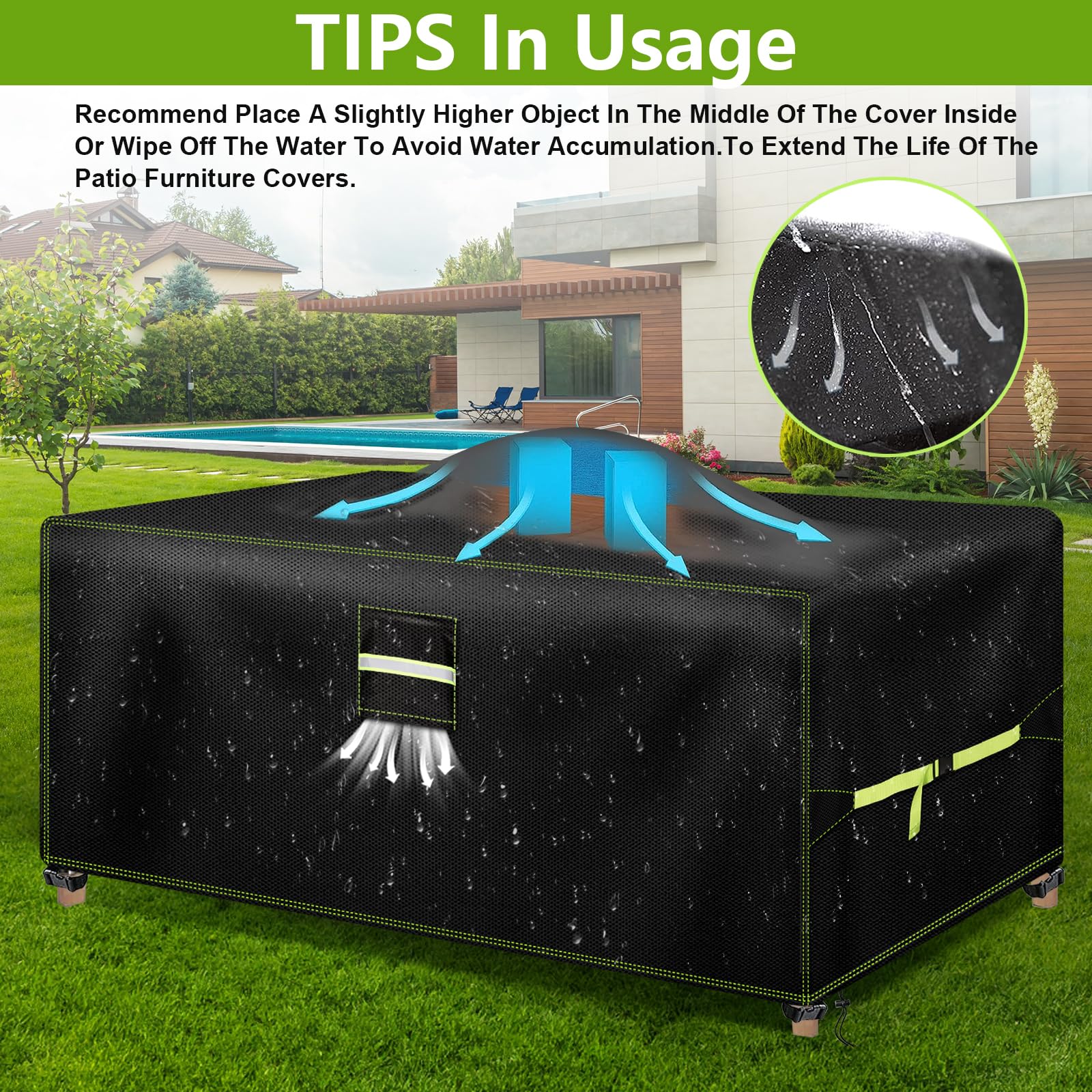 VDISRR Funda Mesa Exterior Impermeable, 600D Oxford Funda para Muebles de Jardín 280x210x71cm, Funda Protectora para Sofa con Salidas de Aire Cubierta de Muebles de Patio Anti Viento, Anti UV