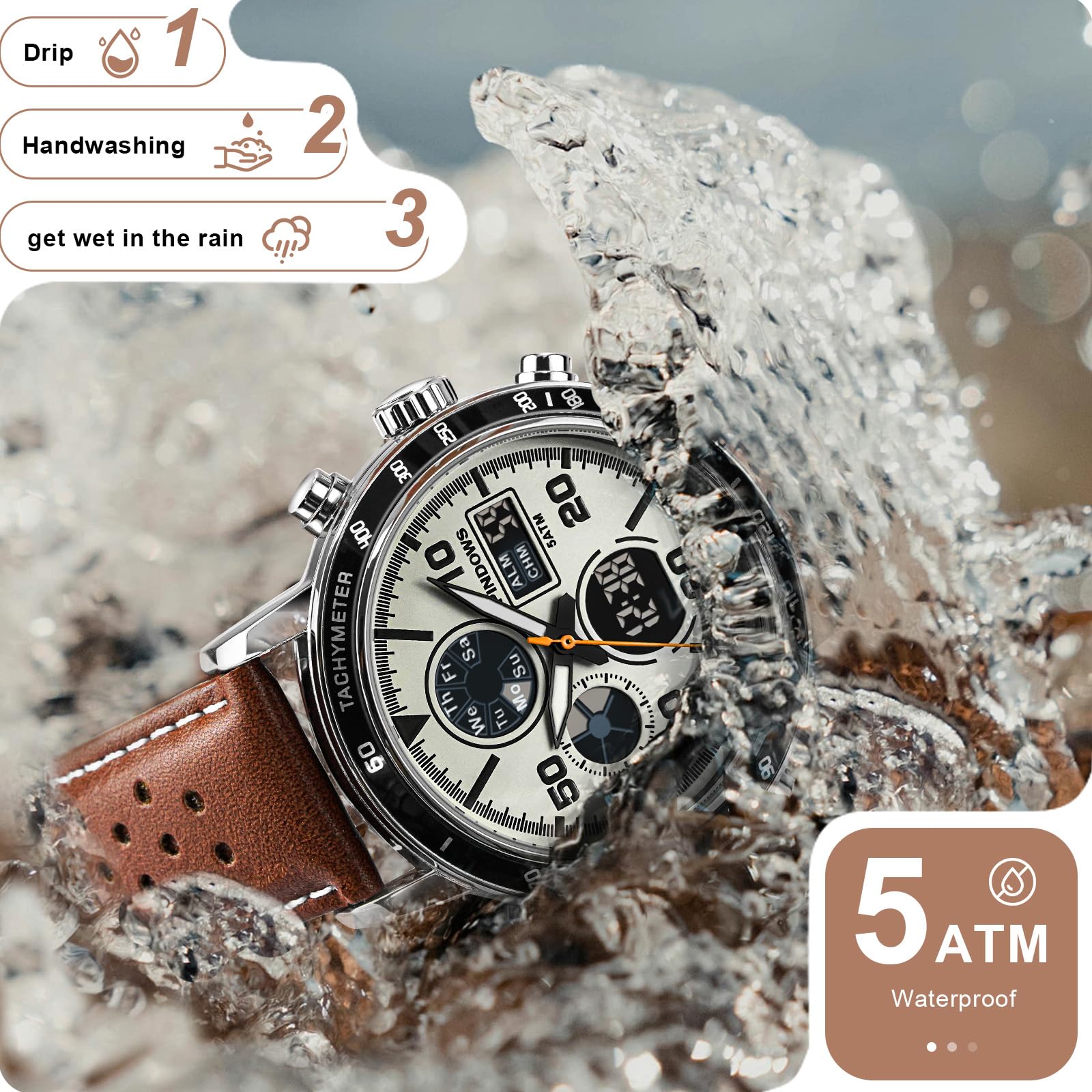 PINDOWS Orologi da uomo, militari, digitali, analogico, al quarzo, impermeabile, sportivo, tattico, multifunzione, resistente, per attività all'aperto