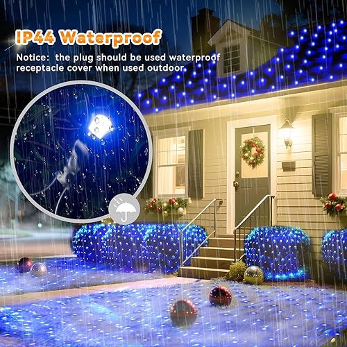Miniatura 5 de 360 luces LED de red azul para exteriores, luces de malla para exteriores, decoraciones de Navidad, 21 pies x 5 pies, cadena de luces gigantes de