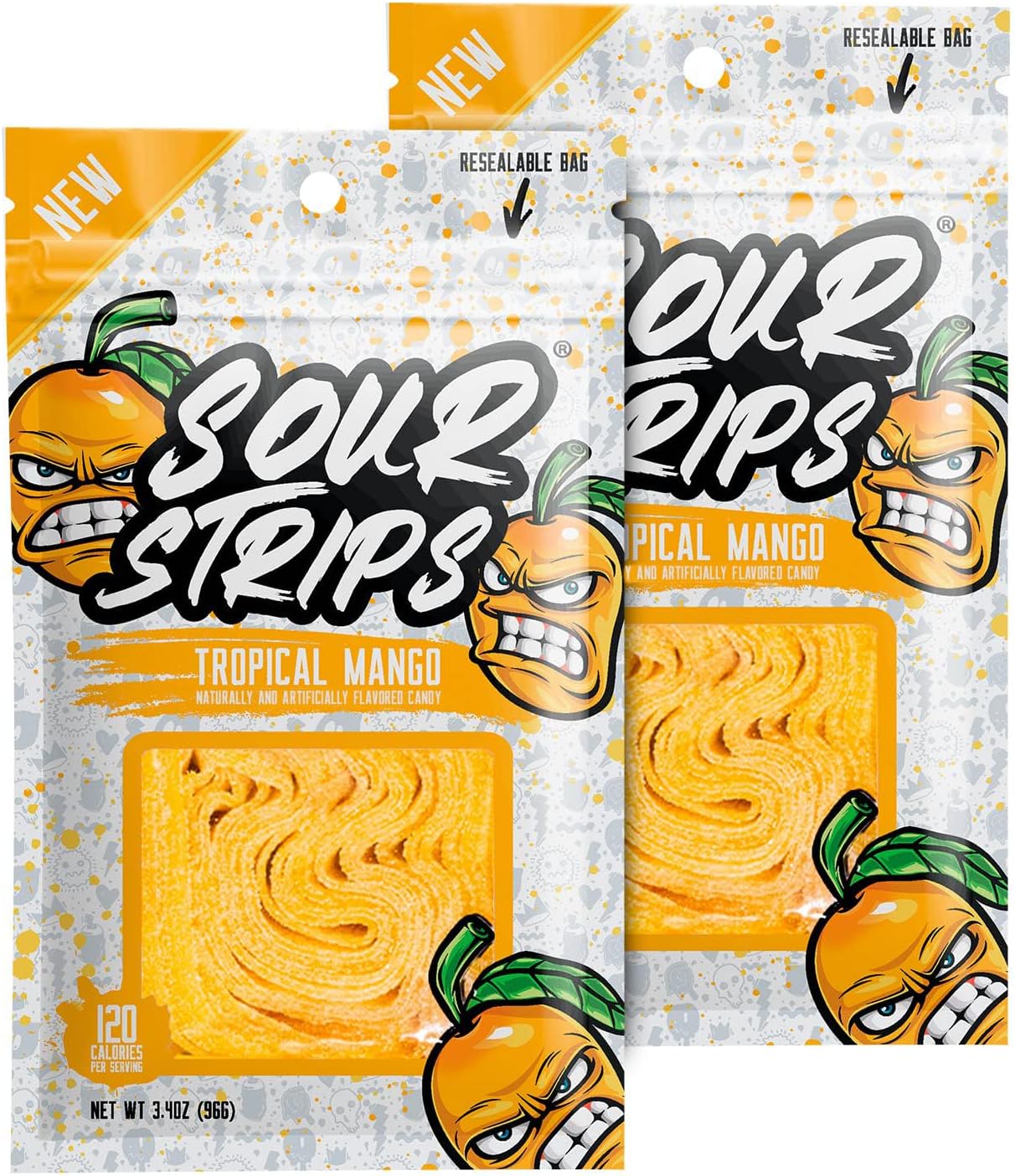 Tropical Mango Flavored Candy | Deliciously Chewy Belts Vegetarian Candies, 12 per Pack, 2 Pack