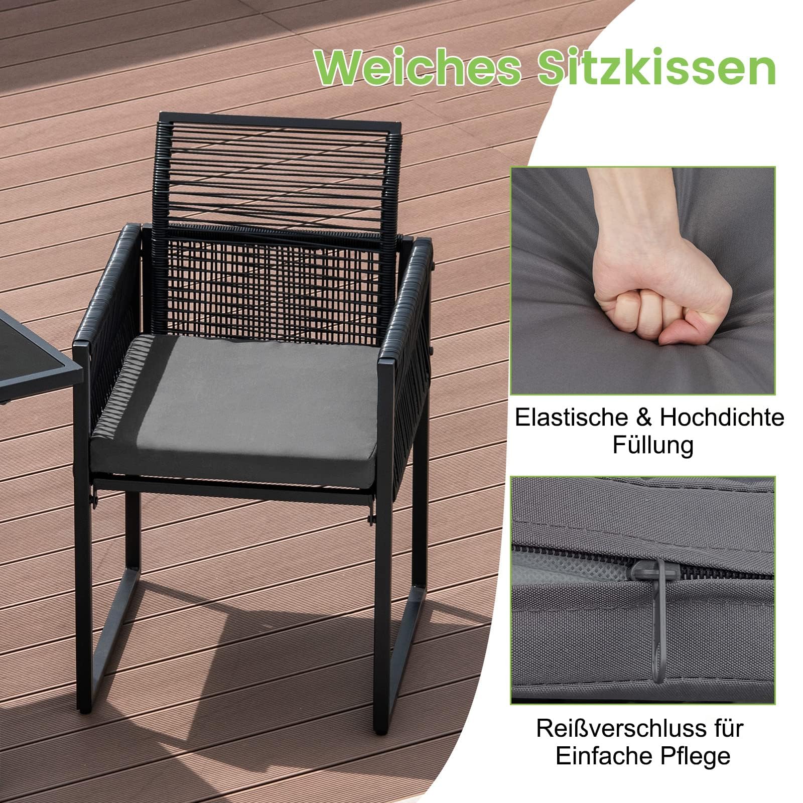 COSTWAY 3-częściowy zestaw mebli ogrodowych z 2 rattanowymi krzesłami ogrodowymi, zestaw bistro z poduszkami do siedzenia, zestaw ogrodowy, zestaw balkonowy zajmujący mało miejsca, meble tarasowe,