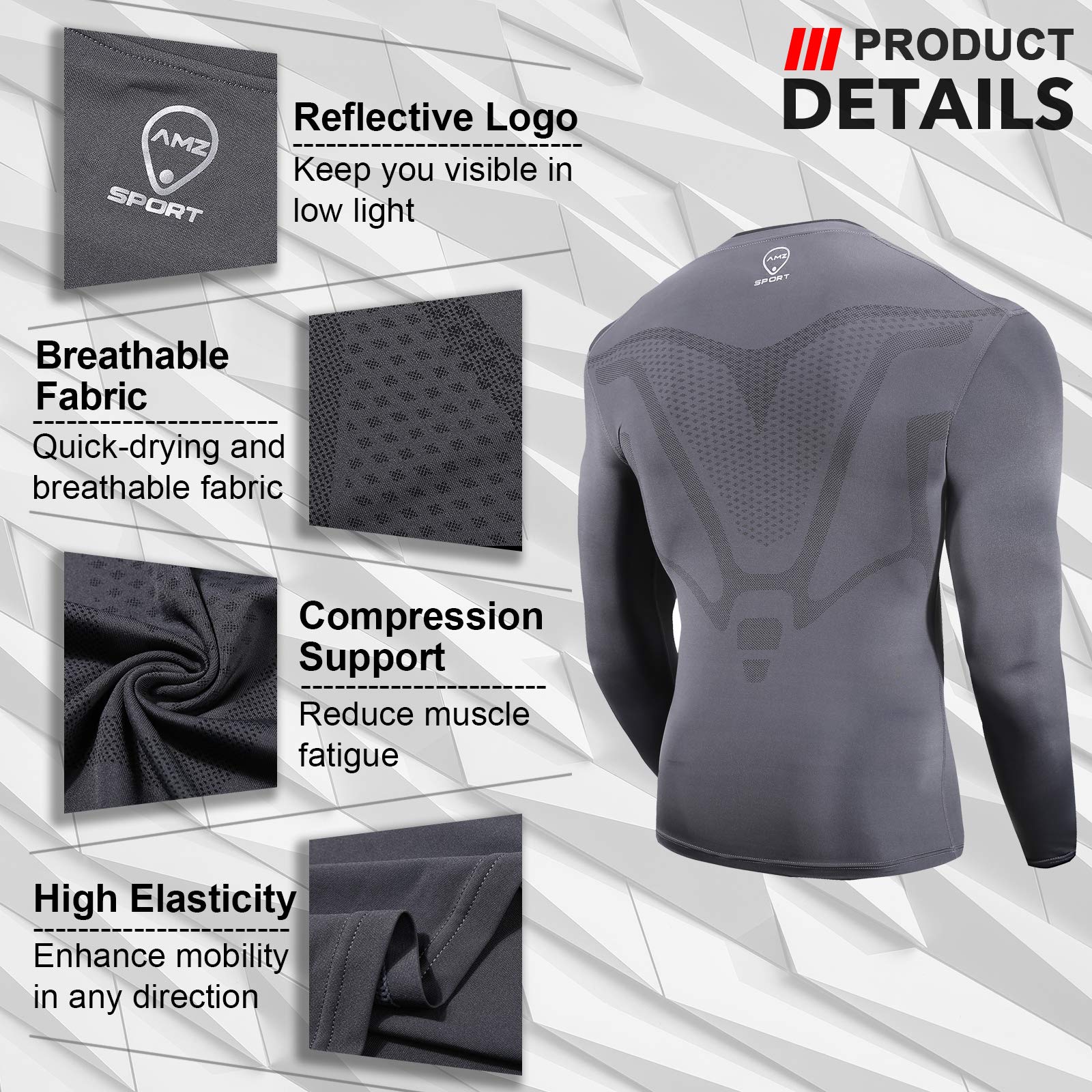 AMZSPORT Maglia Compressione Uomo Maglietta Termica Manica Lunga per Ciclismo Running