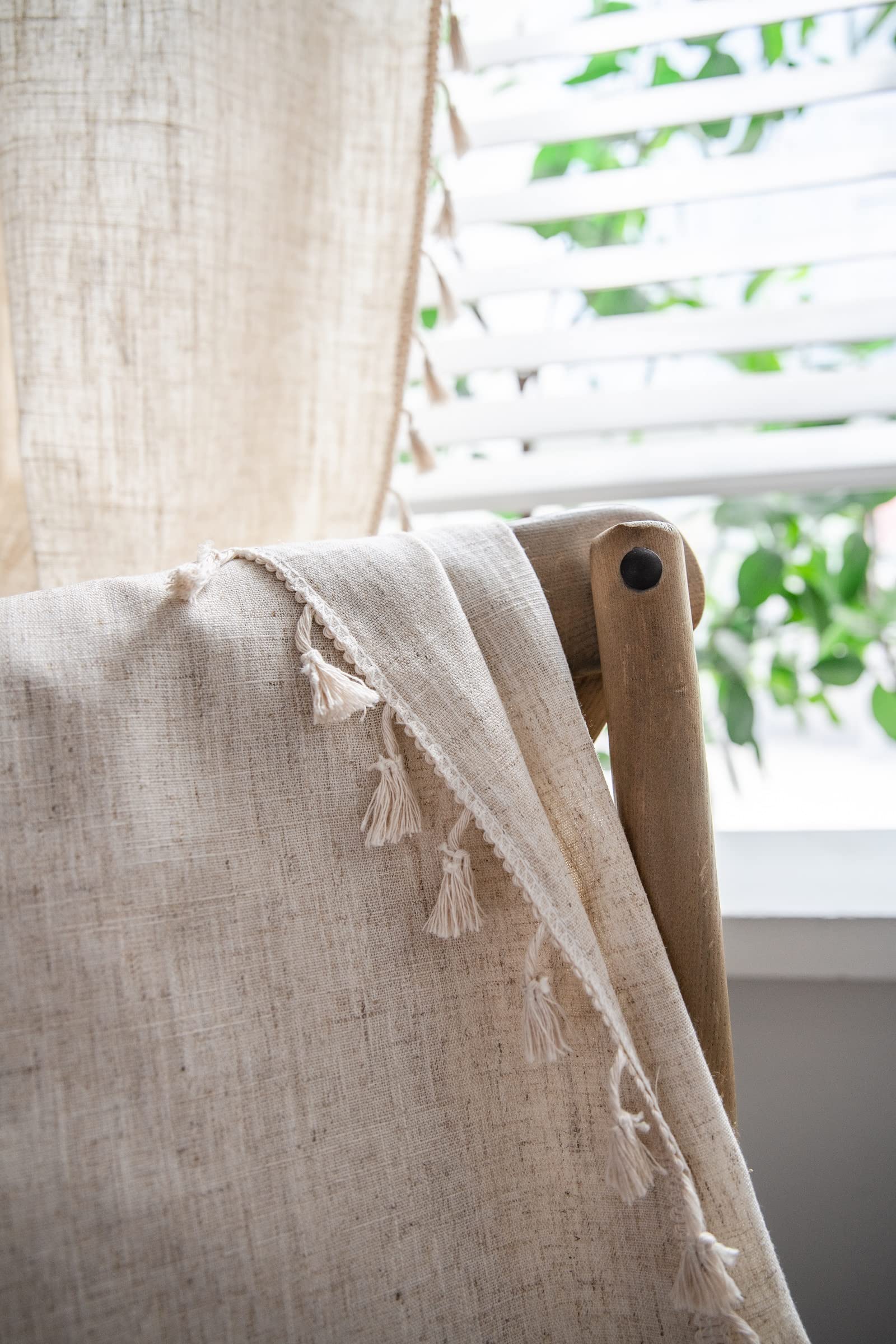 Rideaux Voilage Bohème Iyoimono - Lot De 2 En Coton Lin 150x240cm, Style Vintage Semi-Transparent