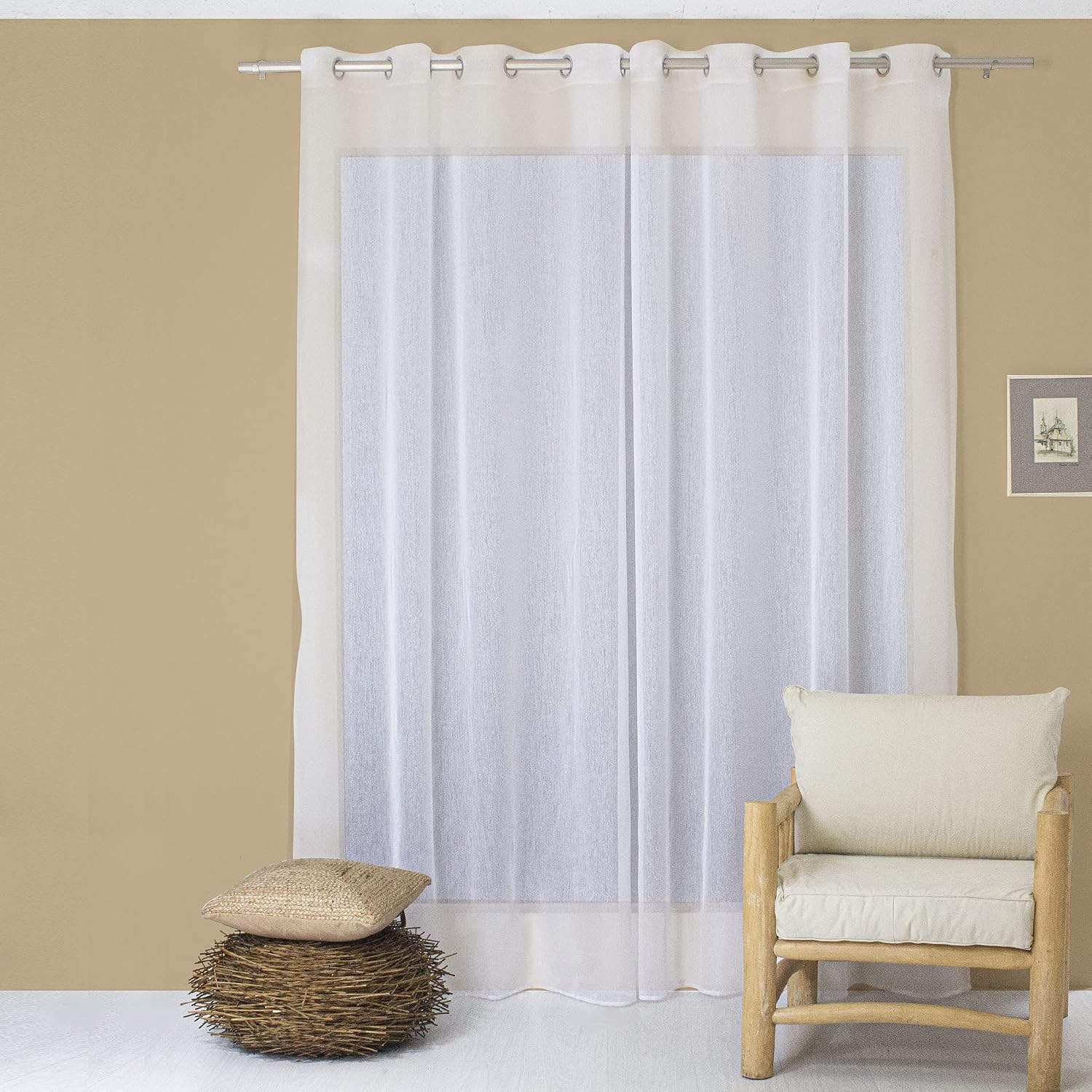 Enjoy Home Wide White Net Curtain 300 x 240 cm with 16 Silver Eyelets Diameter 4 cm 100% Sandblasted Polyester Sandblasted Collection - Image 3