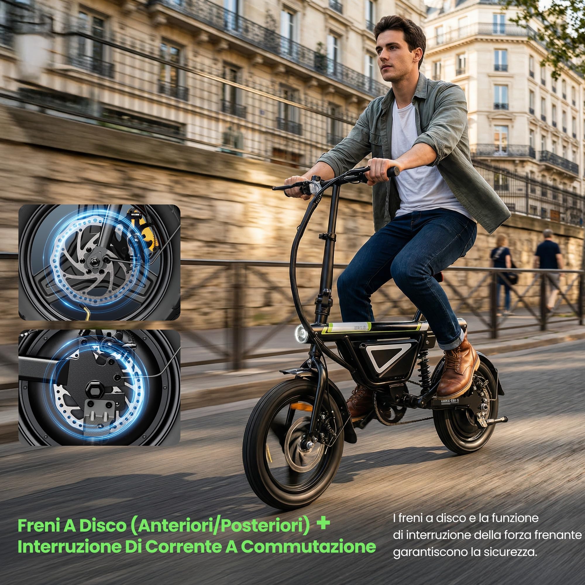 Finbike Bici Elettrica Pieghevole 14", 432WH Batteria, Autonomia di 30-50 KM, Motore 250W, E-Bike per Adulti e Adolescente, Carico 120kg, 10/15/25KM/H