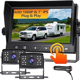 RV Backup Cameras for Trucks AHD 1080P, 7 Inch Monitor Dual Back up Camera, IP69K Waterproof Rear View Camera IR Night Vision, Wire Reserve Camera for Car/RV/Trailer/Camper/Van