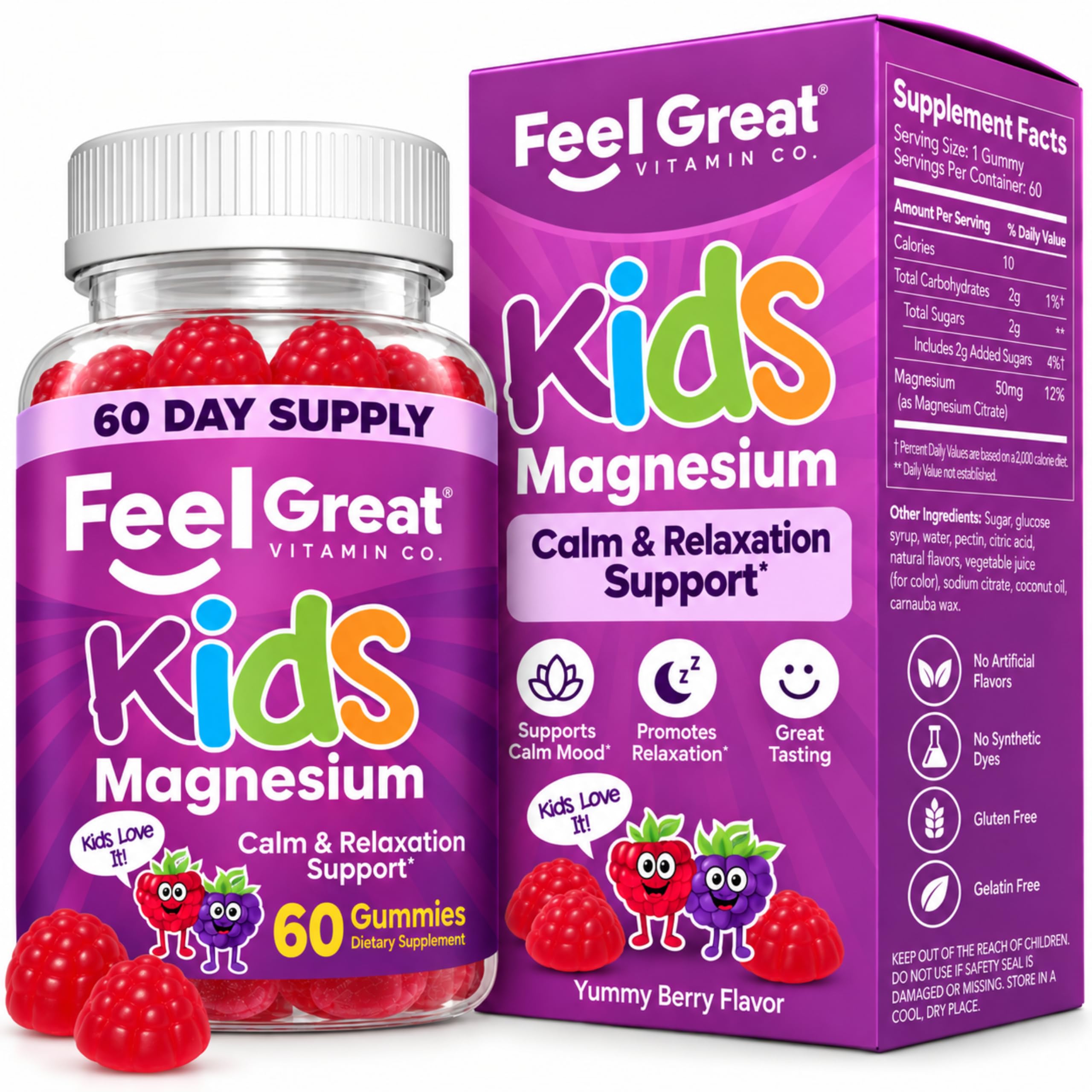 Feel Great Kids Magnesium Citrate Gummies, Calm Support, 60 Count