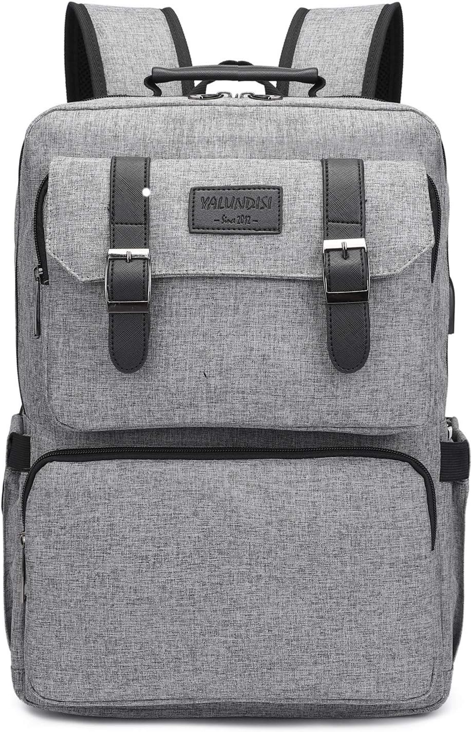 YALUNDISI Laptop Backpack for Women Men Vintage Backpack Bookbags Anti Theft Bookbag 16 inch Grey
