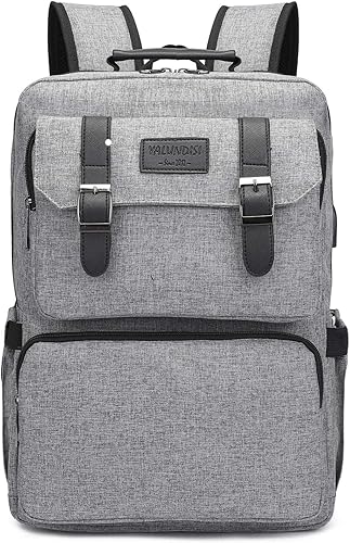 YALUNDISI Mochila para laptop para mujeres y hombres, mochila vintage para libros, antirrobo, 16 pulgadas, color gris