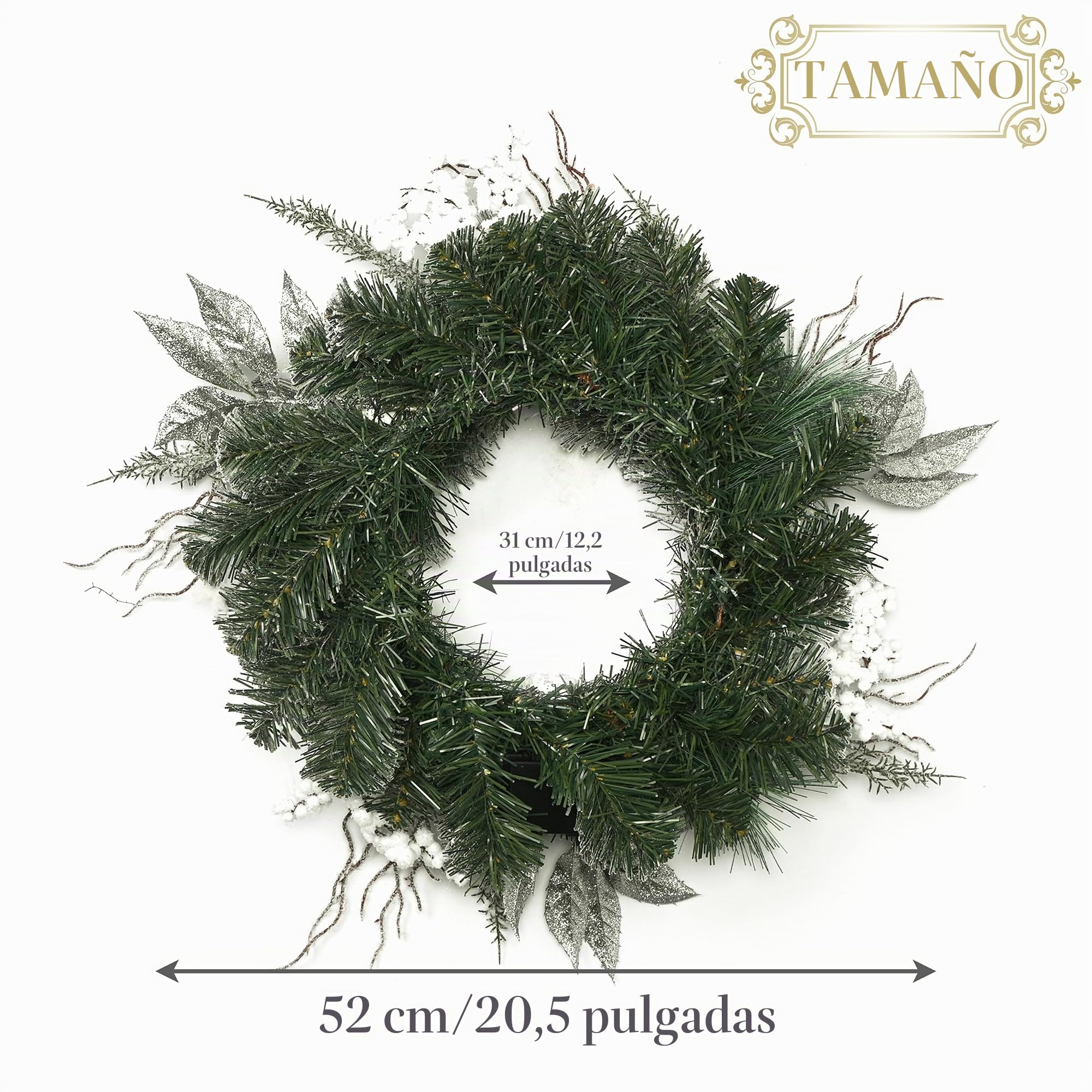 Valery Madelyn Corona de Navidad iluminada de para Puerta Delantera, Corona de Navidad preiluminada Blanca y Plateada, Arrecife de Navidad con 15 Luces LED y Cinta para decoración de Navidad al