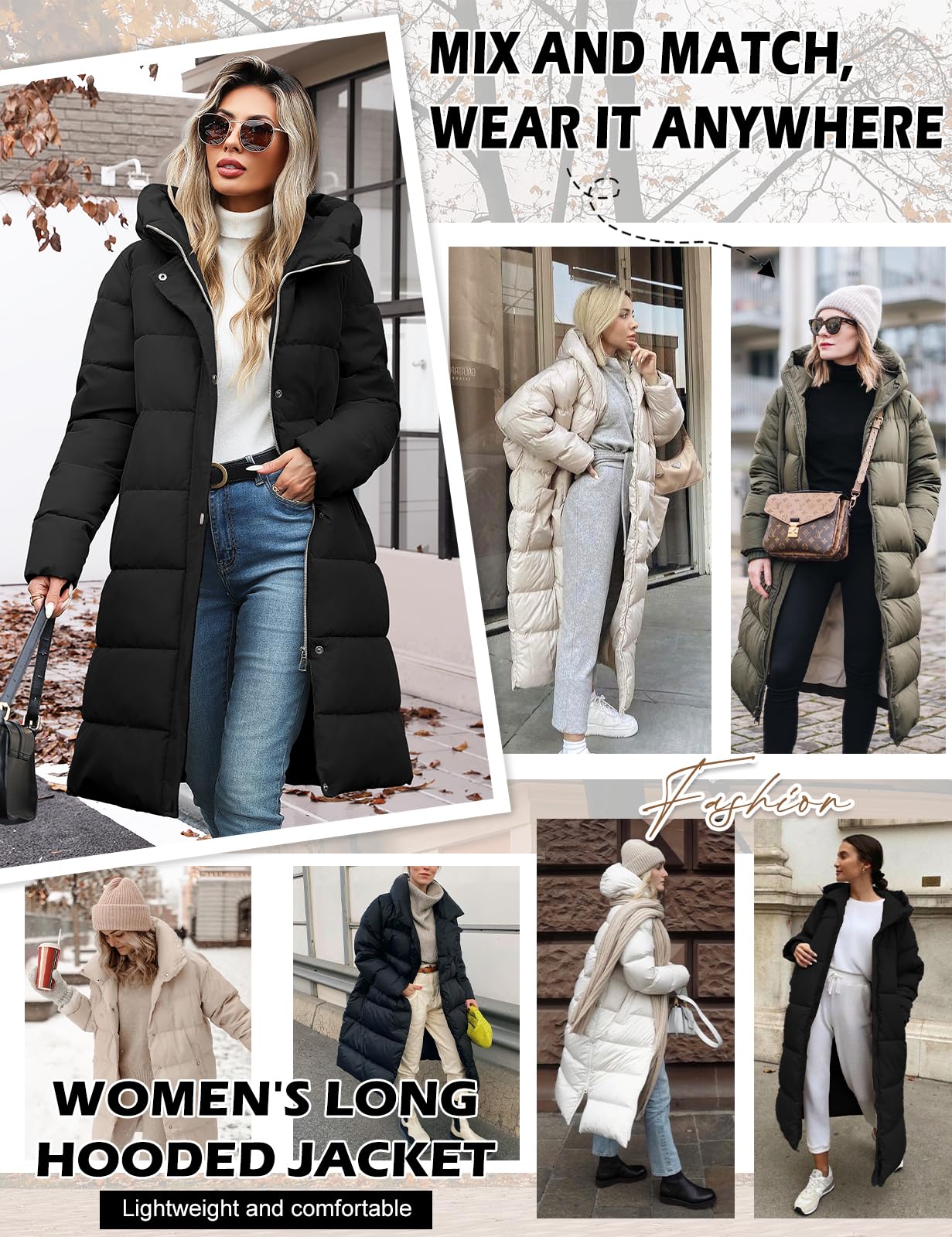 Tuopuda Winterjacke Damen Wintermäntel Lang Winddichter Warm mit Kapuze Stehkragen Jacke Mantel Parka Übergangsjacke Winterparka Steppmantel Herbst Winter Outdoorjacke