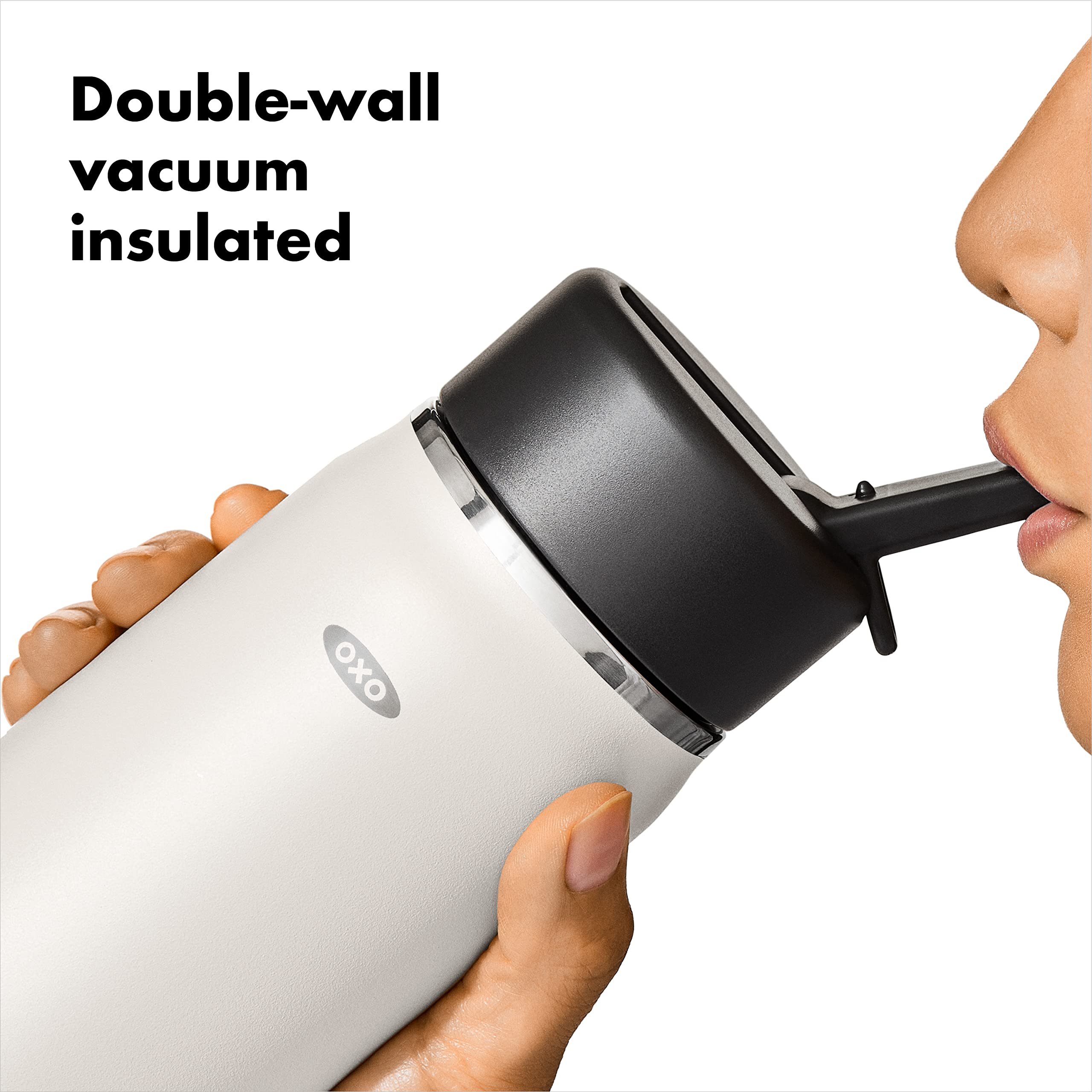 OXO 24oz Insulated Wide Mouth Water Bottle With Straw Lid - Keeps Drinks Cold/Hot, Rose Quartz Color