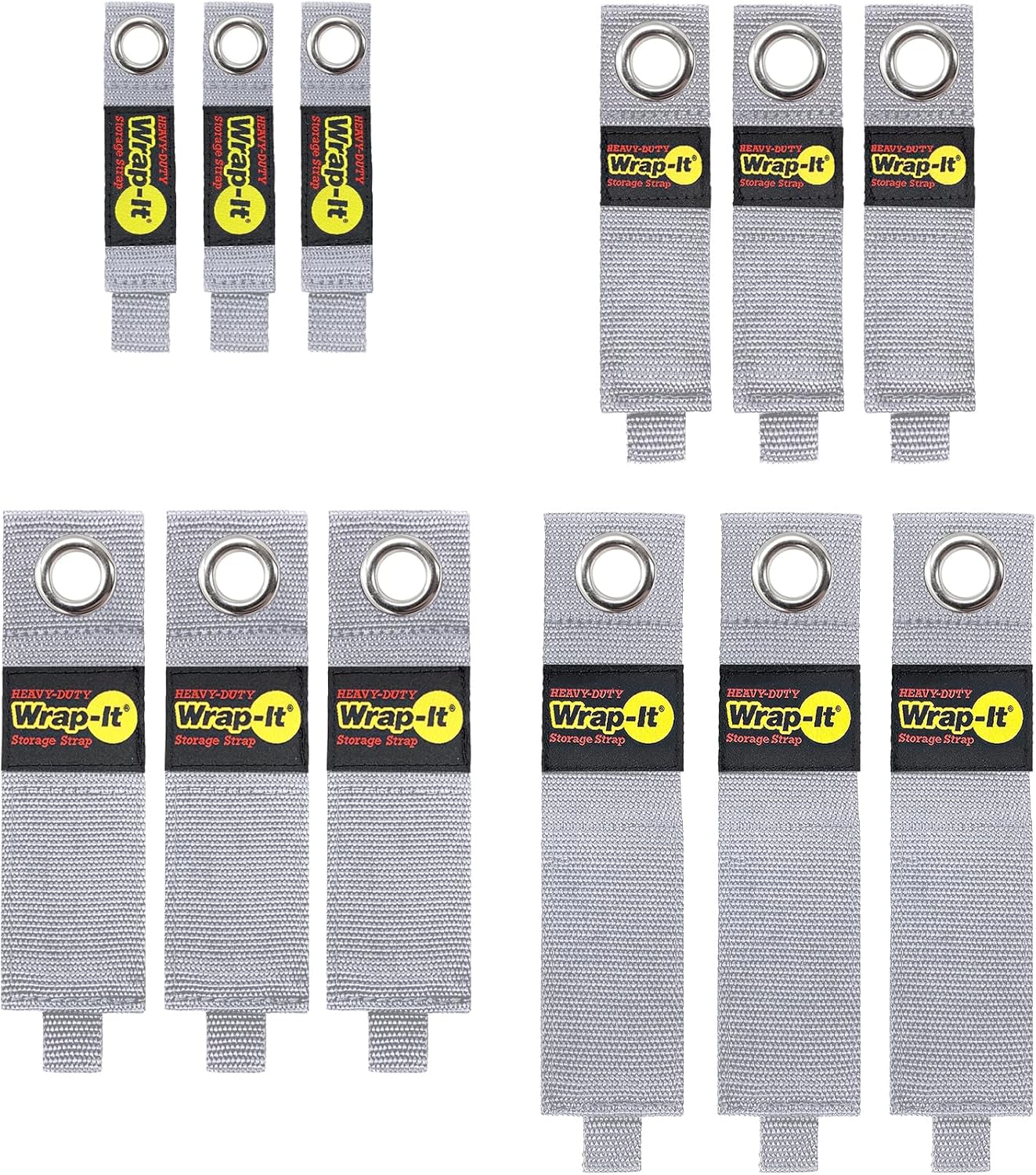 Wrap-It Storage Heavy-Duty Straps - (Assorted 12 Pack) Silver - Hook and Loop Hanging Extension Cord Organizer for Cable Management and Storage on Garage Wall, RV Gadgets and Appliances