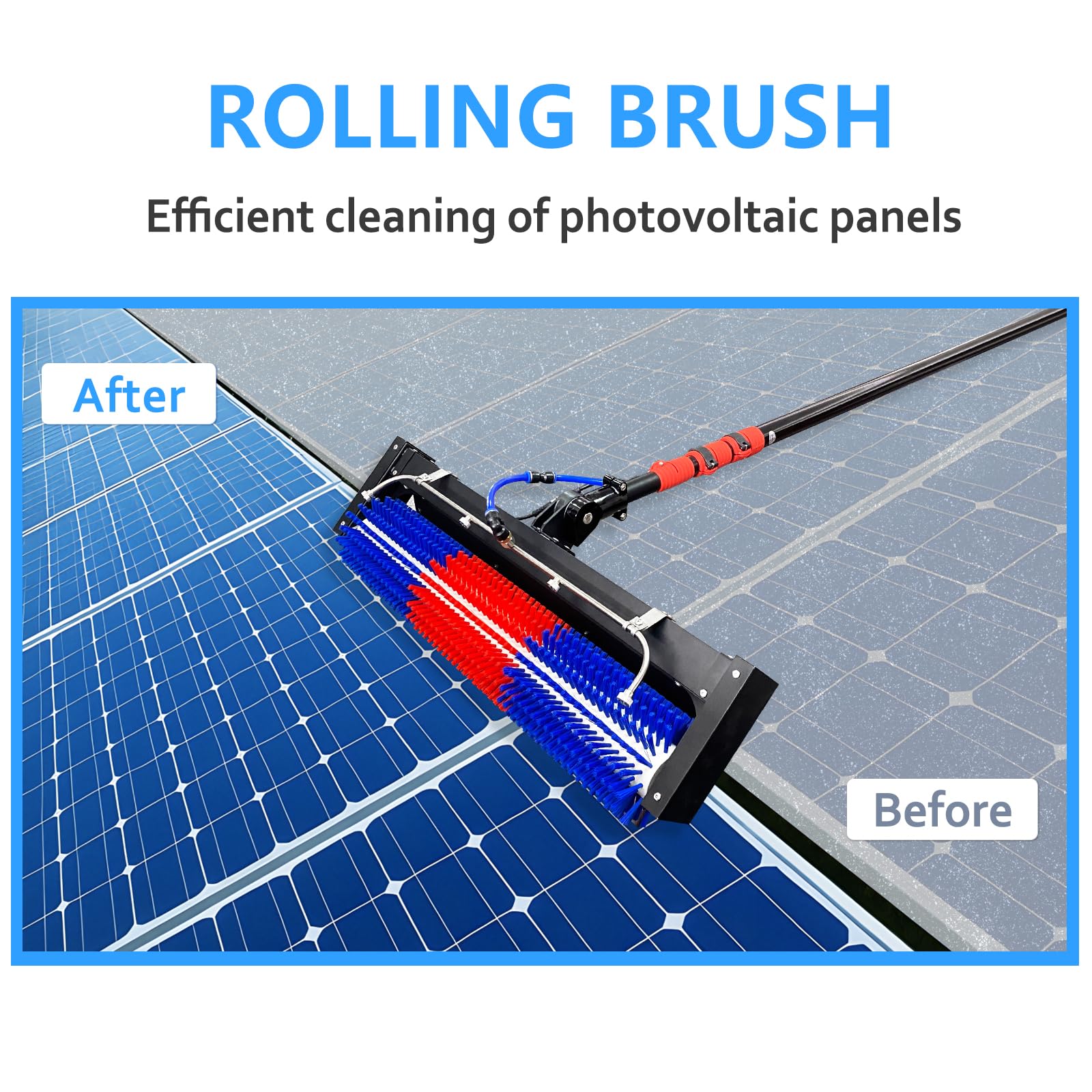 Cepillo Rodillo de Limpieza de Paneles Solares, 24 FT Kit de Poste Alimentado por Agua, Kit de Limpieza de Ventanas para Exteriores Ajustable, con batería de Litio ASIN B0D48LP1P1