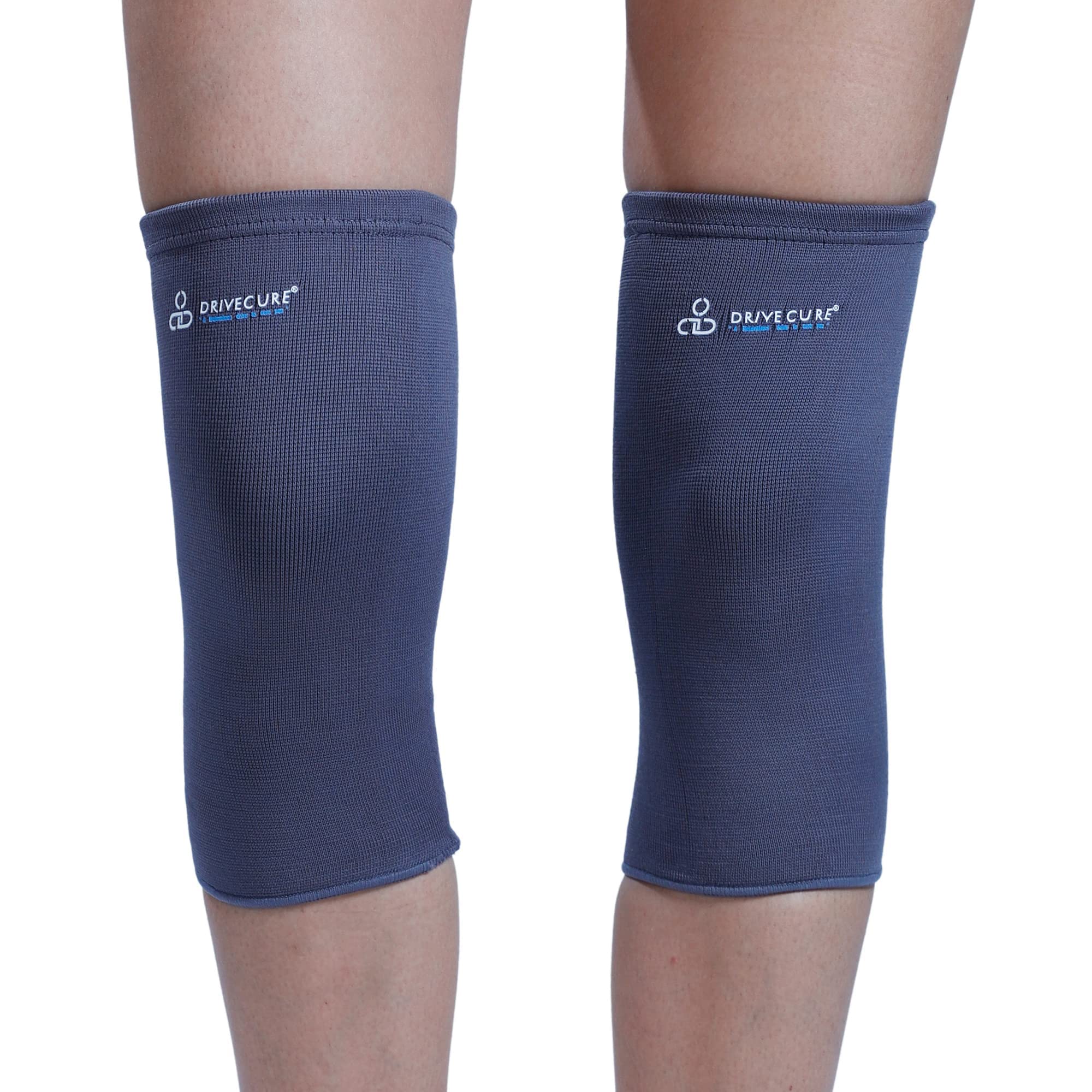 DRIVECURE Knee Cap |1 Pair | Grey Colour | Brace/Sleeves for Joint Pain Relief, Sports, Gym, Running, Arthritis Pain Relief Products Knee Guard/Knee Pads For Women -Nylon (Large (L))
