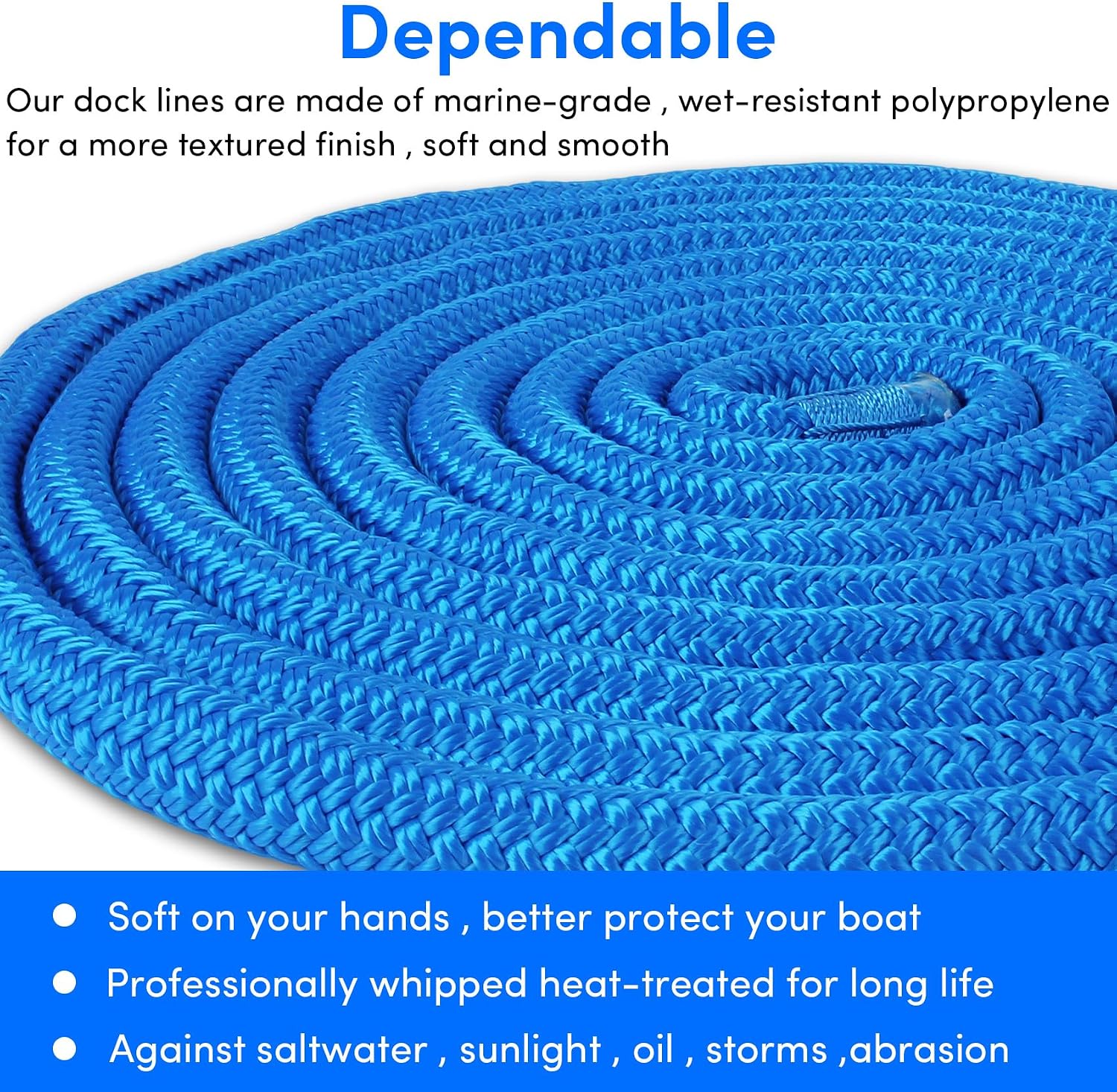 Dock Lines Boat Ropes for Docking Double Braided Mooring Marine Rope Boat Lines for Docking, Dock Lines for Boats with Loop, Boating Rope Boat Lines（2 Pack,4 Pack