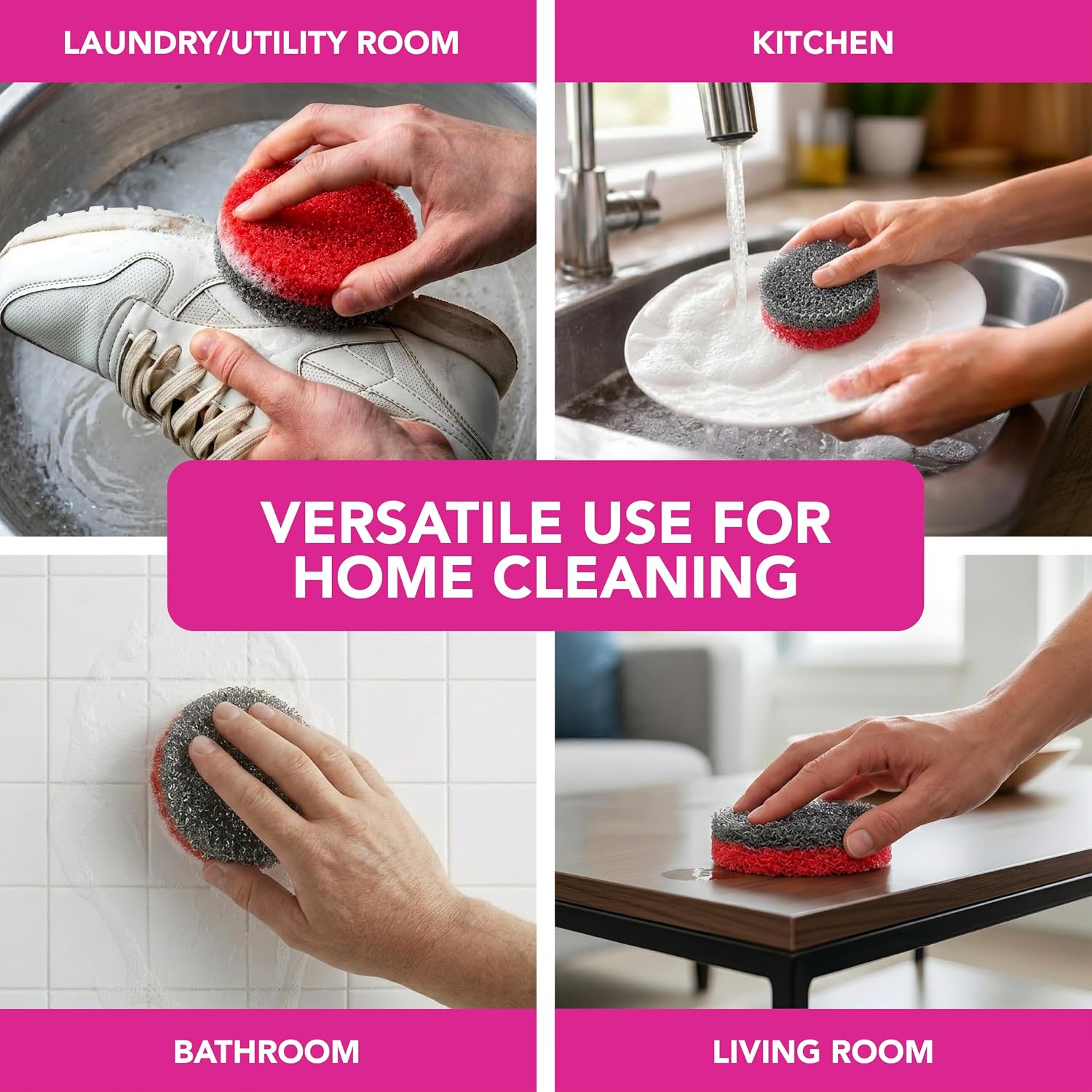 Weiman Multi-Surface Dual Action Sponges, Non-Scratch Scrub & Shine for Dishes, Cooktops, Stainless Steel, Glass, Granite, & More - Durable Kitchen Cleaning Sponges, 8 Sponges