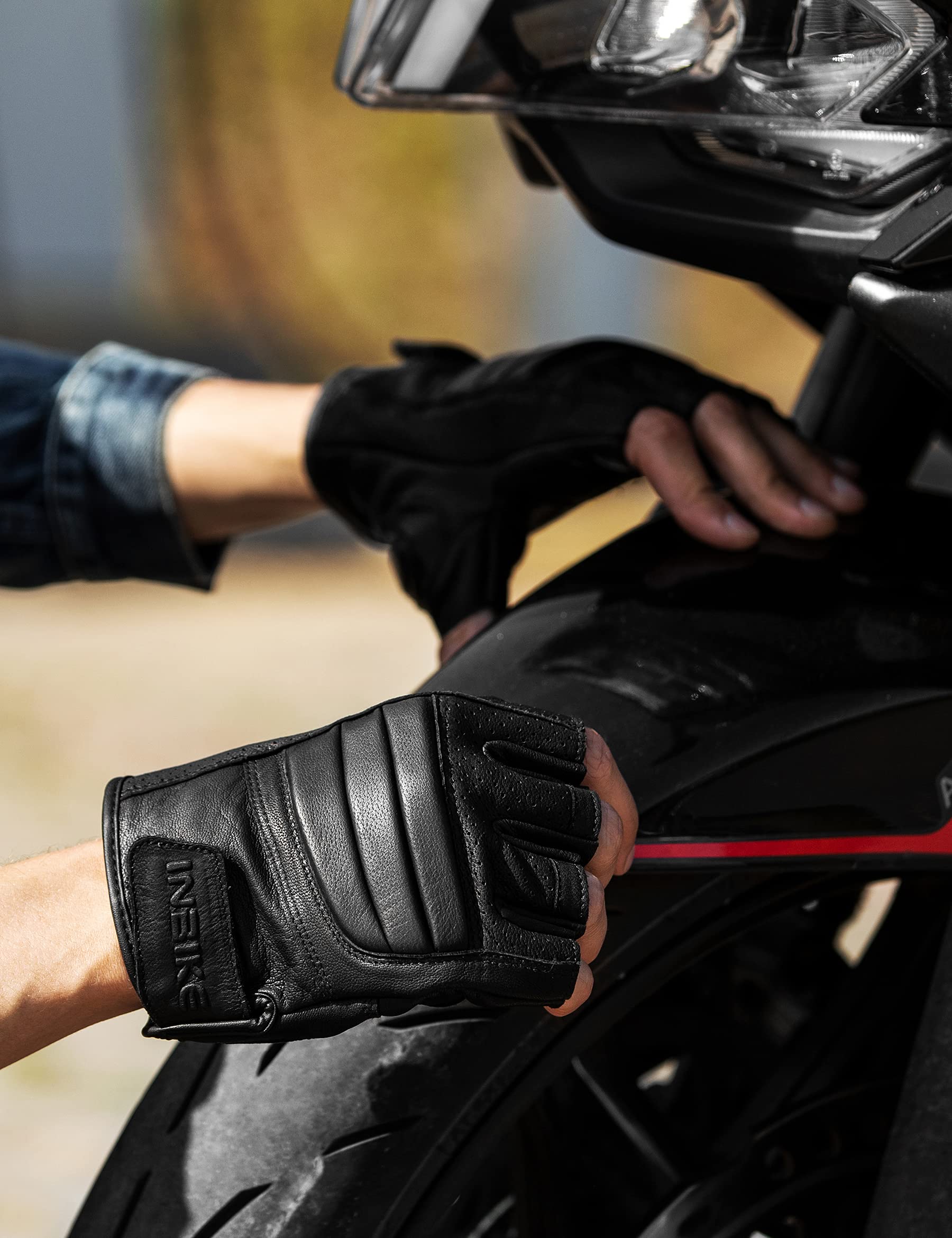 INBIKE Guanti da Ciclismo Estivi Guanti Pelle di Capra Mezze Dita Traspirante Antiscivolo per Tattici Militari Escursionismo Arrampicata Unisex