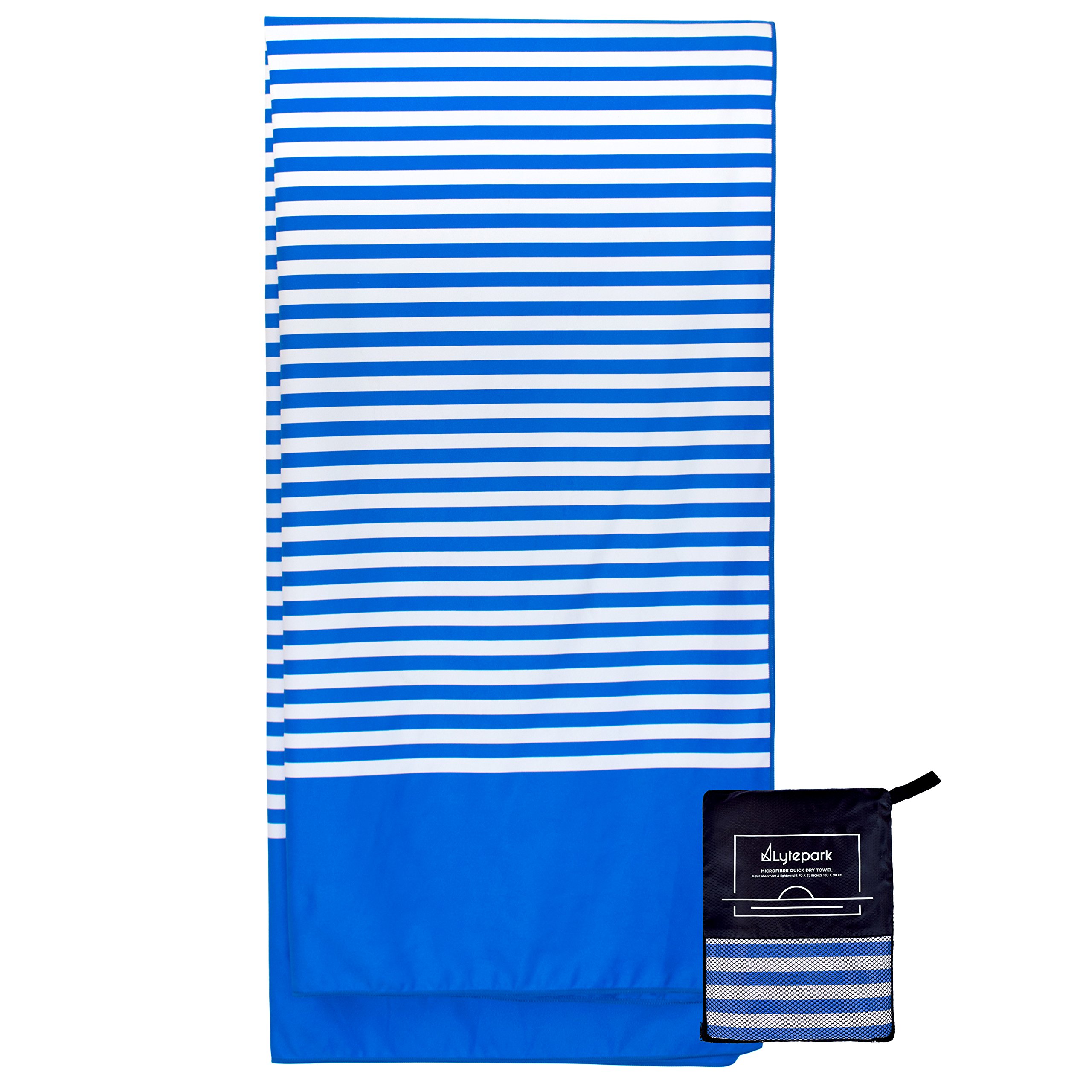 Lytepark Microfibre Beach Towel Extra Large - 180cm x 90cm Quick Dry XL Lightweight 100% Recycled premium material with Easy Zip Bag - Perfect for Beach, Travel, Yoga, Sports, Gym, Swimming & Camping