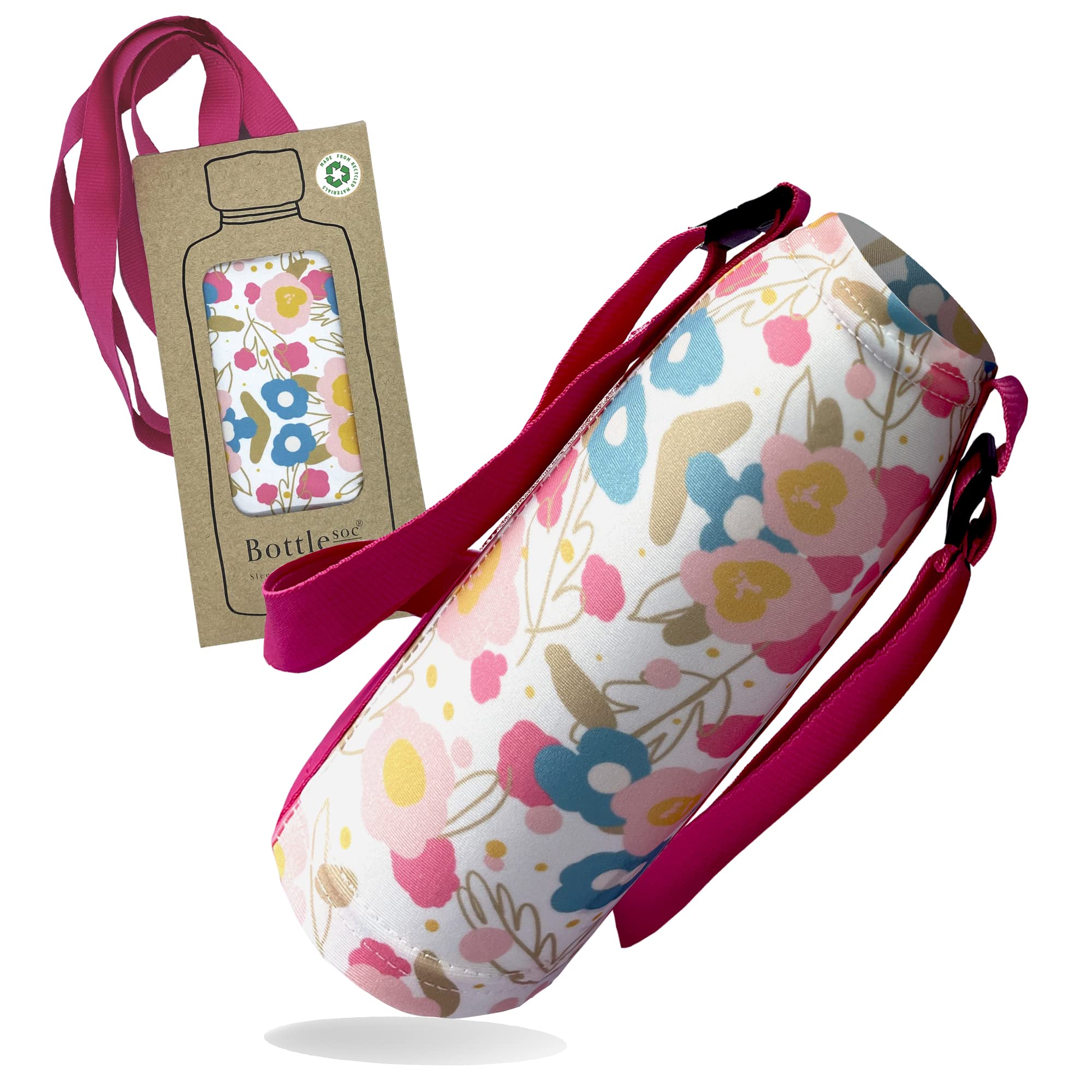 Bottlesoc Perriwinkle Water Bottle Carrier With Shoulder Strap | Periwinkle Flower Design - Washable Cover For Walking & Travel | Eco Friendly Sleeve With Adjustable Strap | Reusable Water Bottle Holder