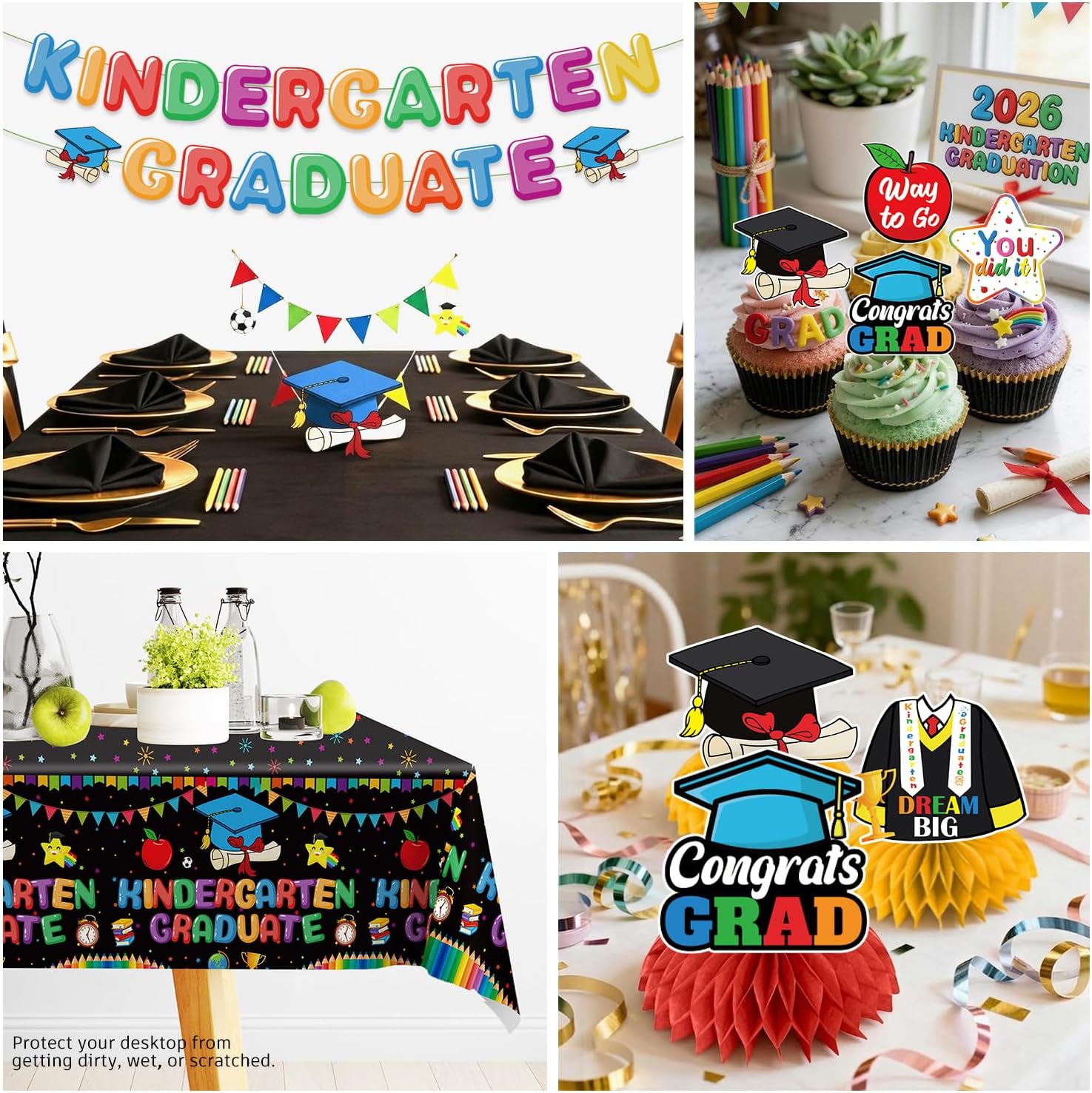 Kindergarten Graduation Decorations All-in-One Set 191PCS, Kindergarten Graduation Party Supplies with Banner Backdrop Tableware Tablecloth Balloons Cupcake Toppers for Preschool Graduation Party