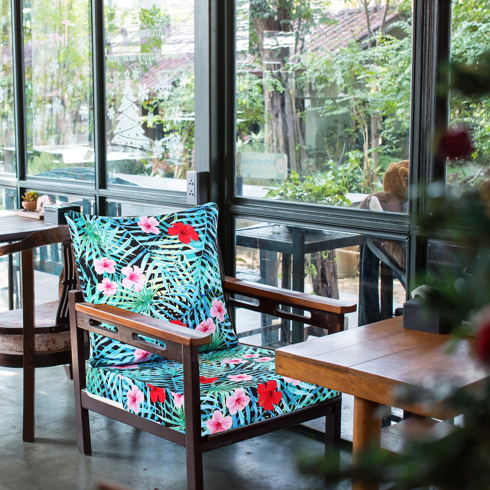 hoteam outdoor chair patio cushions 20 x 20 inch deep seat waterproof chair cushions for patio furniture set replacement removable seat and back (tropical plant)