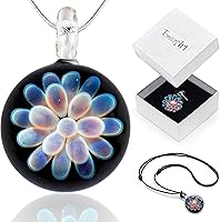 TomlitArt Handmade Blue Glass Flower Pendant Necklace - Unique Irish Lampwork Art Jewelry Gift for Women with Silver Chain & Wax Cord