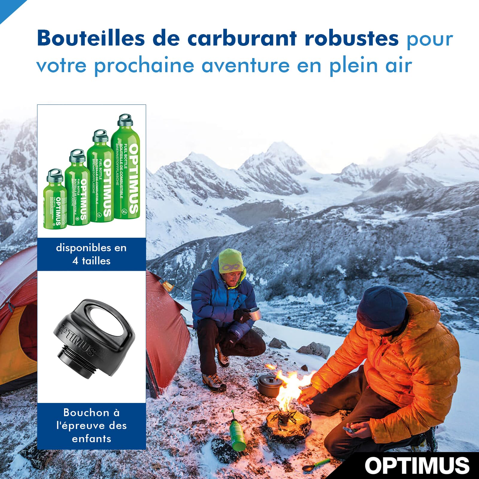 Bouteille de carburant Optimus 1,0L (L) – Flacon robuste, résistant à la pression, avec bouchon sécurisé pour enfants, idéal pour les carburants liquides – Parfait pour les longues aventures